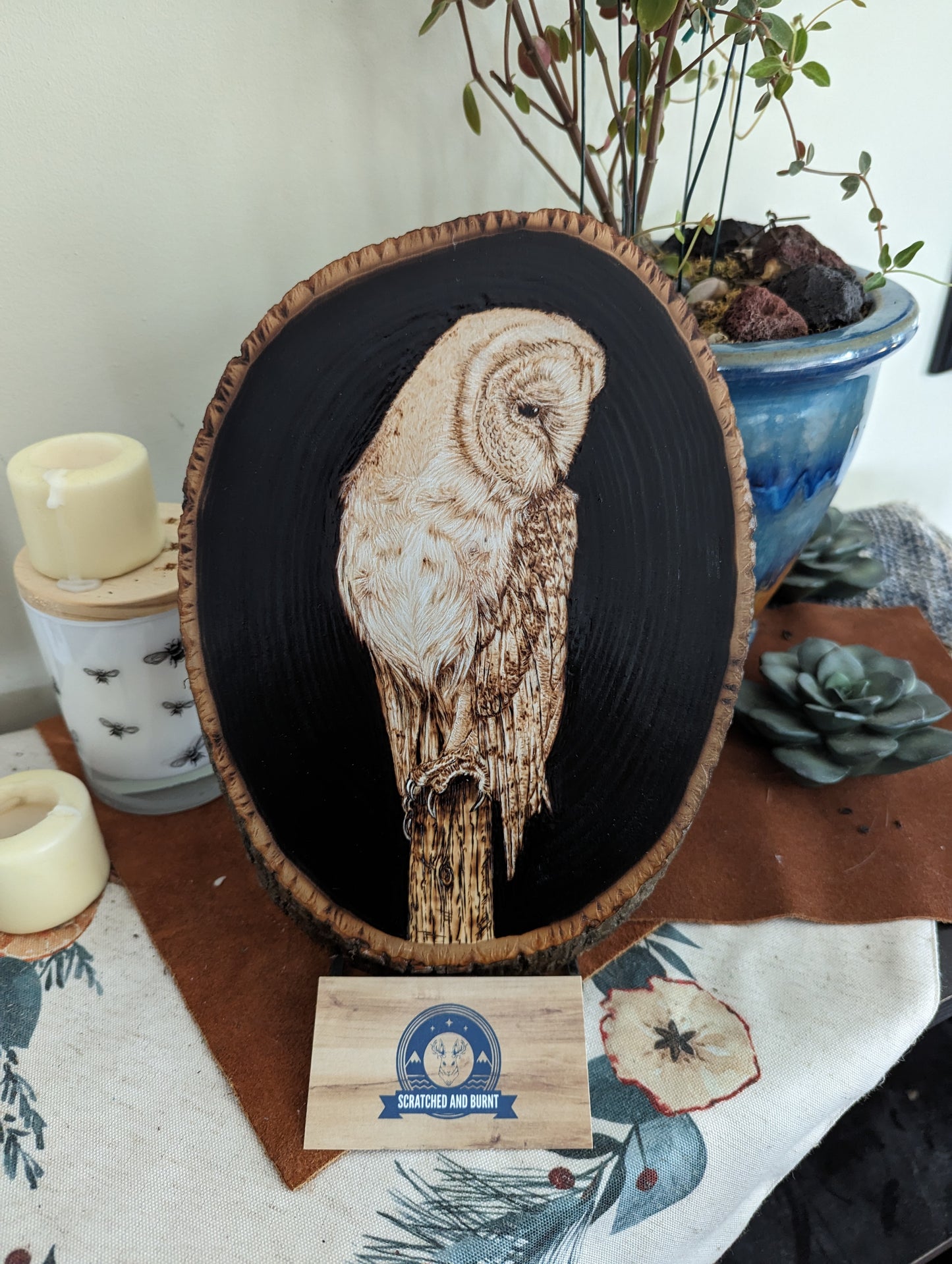 Enchanting Nightwatch: Barn Owl Pyrography Wall/Desk Art