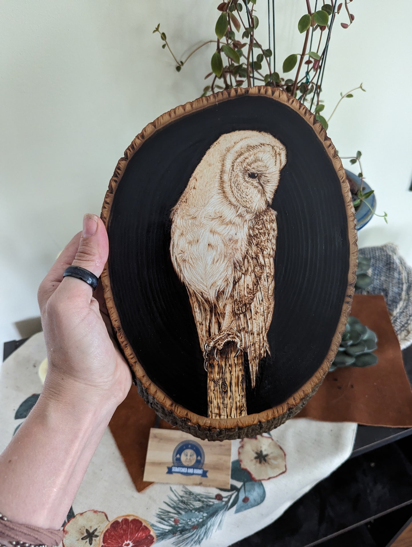 Enchanting Nightwatch: Barn Owl Pyrography Wall/Desk Art