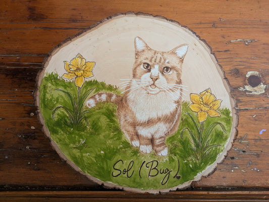 Sol (Bug) Custom Pet Portrait, Pyrography w/ Watercolors on Basswood