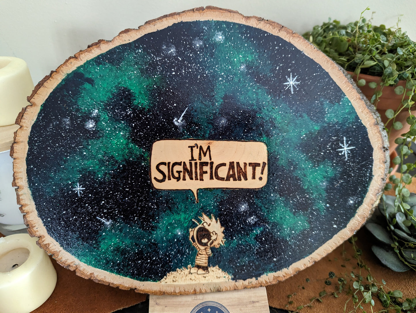 Calvin and Hobbes 'I'm Significant!' Pyrography on Wood Canvas