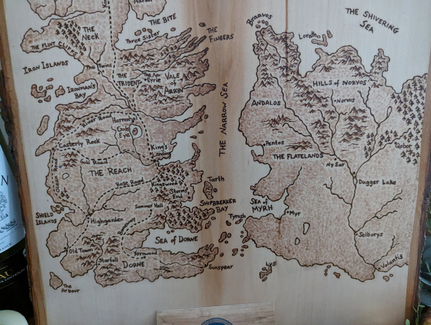 'Westeros and the Free Cities', Game of Thrones Pyrography Map Desk/Wall Art