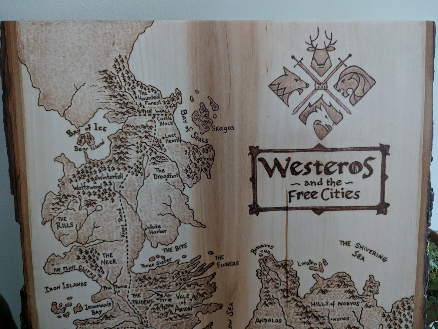 'Westeros and the Free Cities', Game of Thrones Pyrography Map Desk/Wall Art