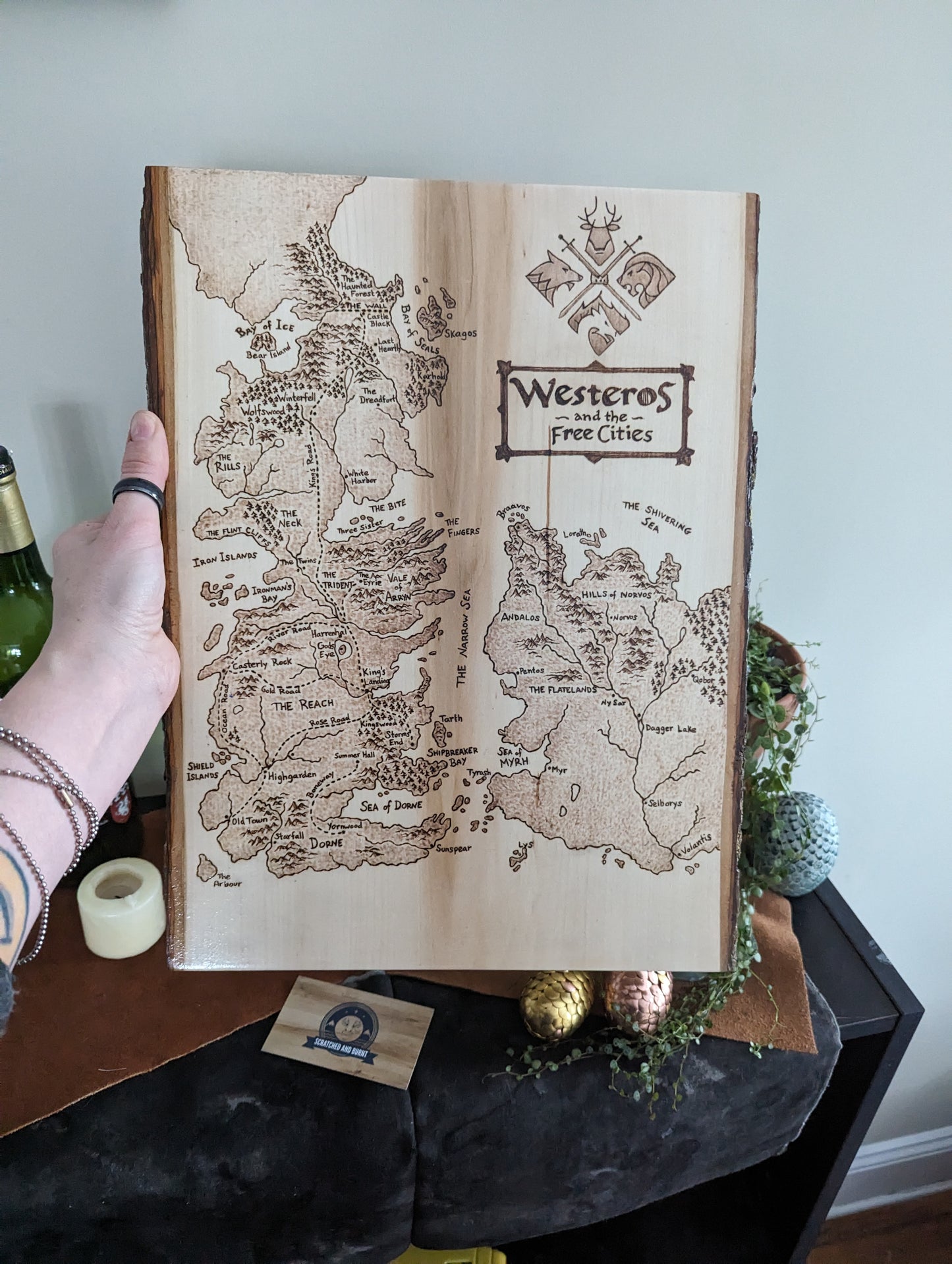 'Westeros and the Free Cities', Game of Thrones Pyrography Map Desk/Wall Art