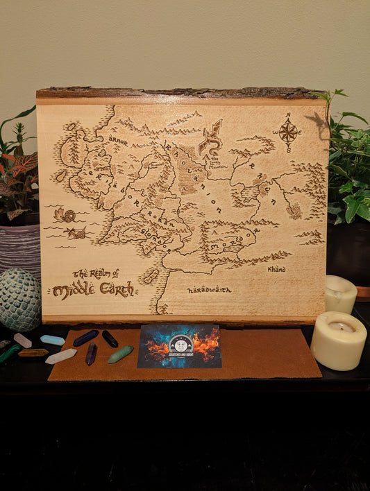 'The Realm of Middle Earth' Map, Pyrography Map Desk/Wall Art