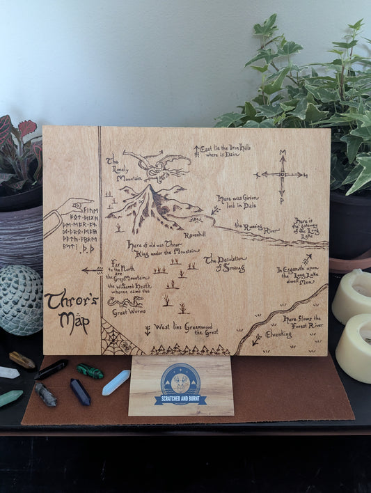 'Thror's Map' The Hobbit Map, Pyrography, Gold/Bronze Foiled Edges, Desk/Wall Art