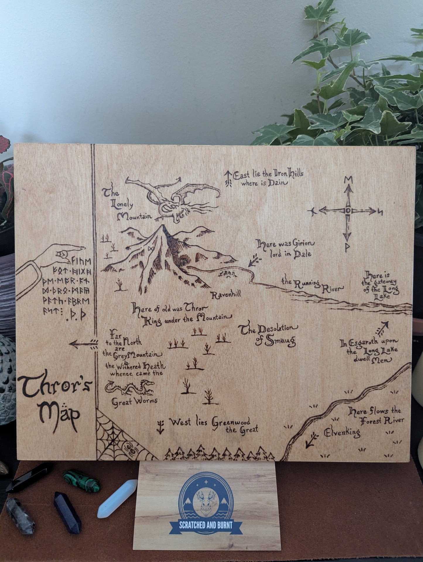 'Thror's Map' The Hobbit Map, Pyrography, Gold/Bronze Foiled Edges, Desk/Wall Art