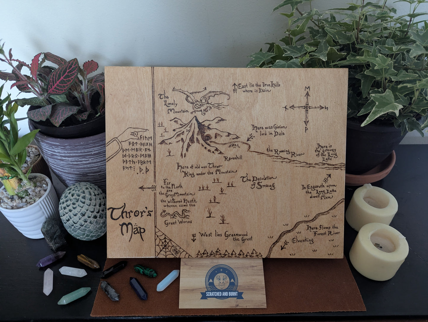 'Thror's Map' The Hobbit Map, Pyrography, Gold/Bronze Foiled Edges, Desk/Wall Art