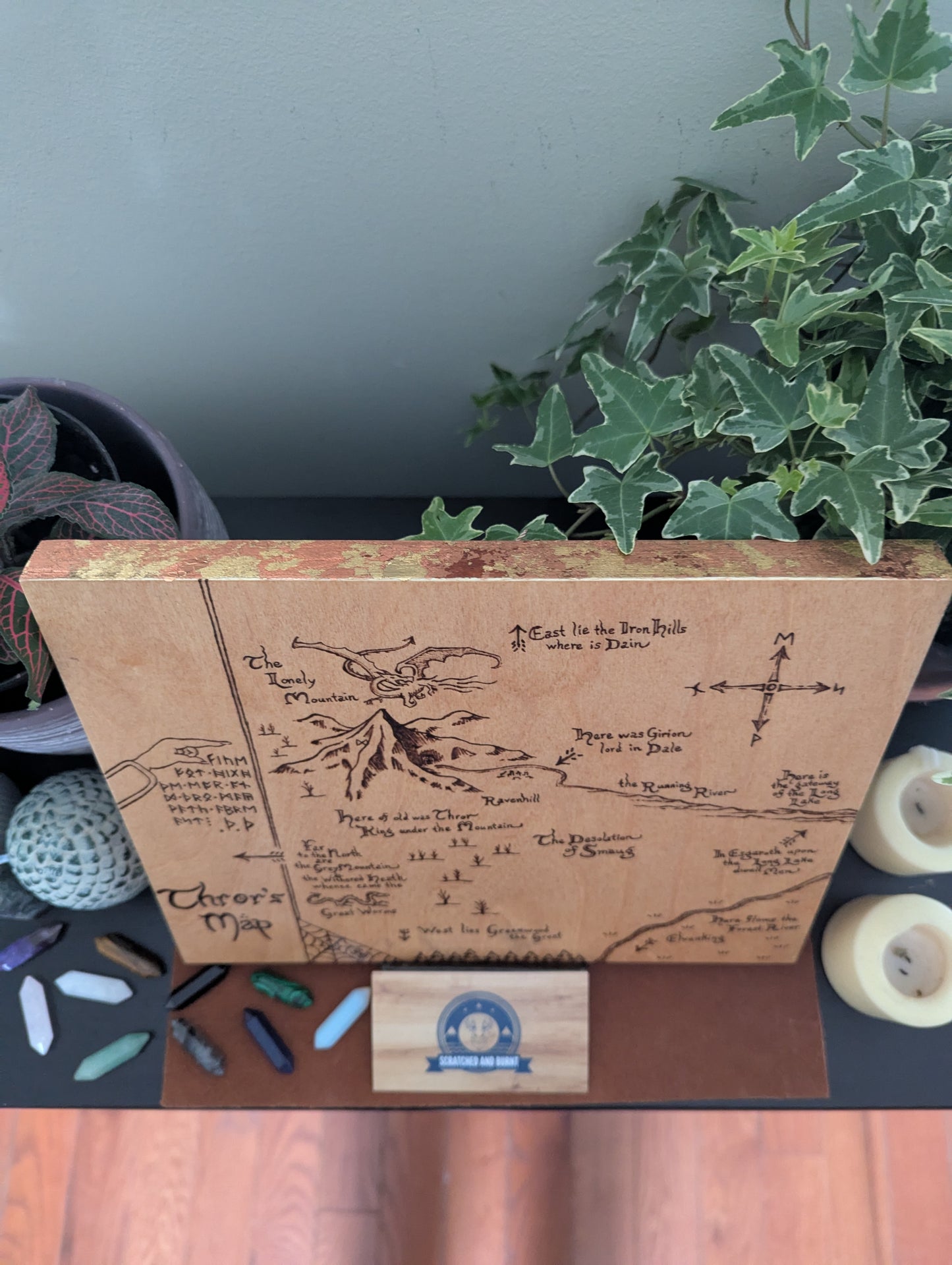 'Thror's Map' The Hobbit Map, Pyrography, Gold/Bronze Foiled Edges, Desk/Wall Art