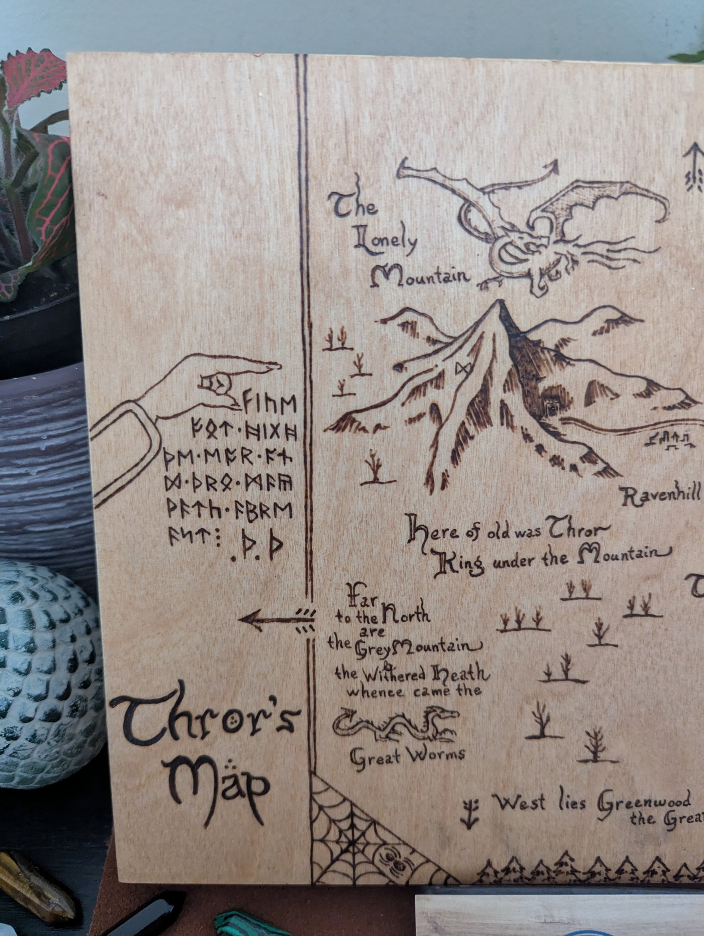 'Thror's Map' The Hobbit Map, Pyrography, Gold/Bronze Foiled Edges, Desk/Wall Art