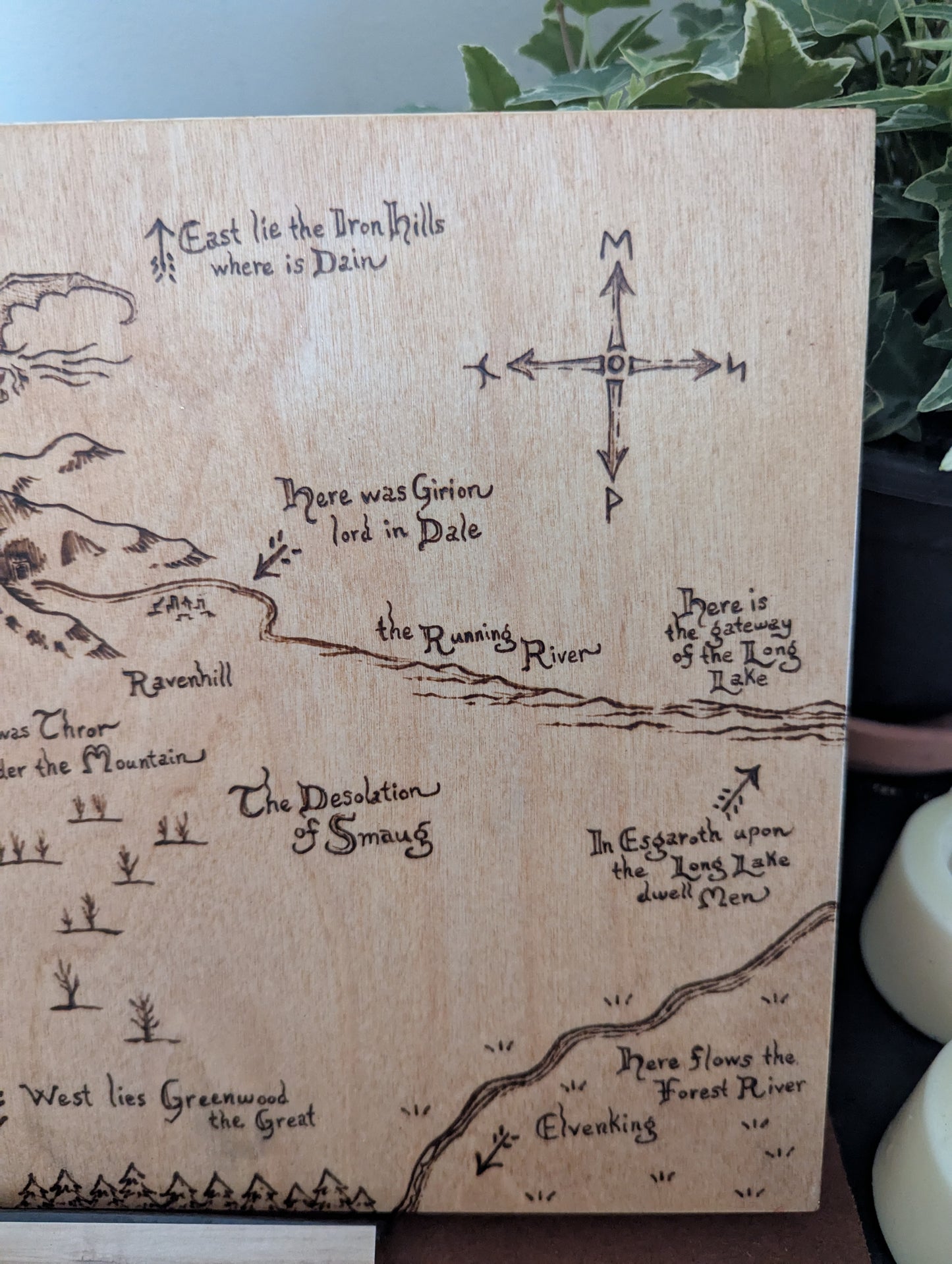 'Thror's Map' The Hobbit Map, Pyrography, Gold/Bronze Foiled Edges, Desk/Wall Art