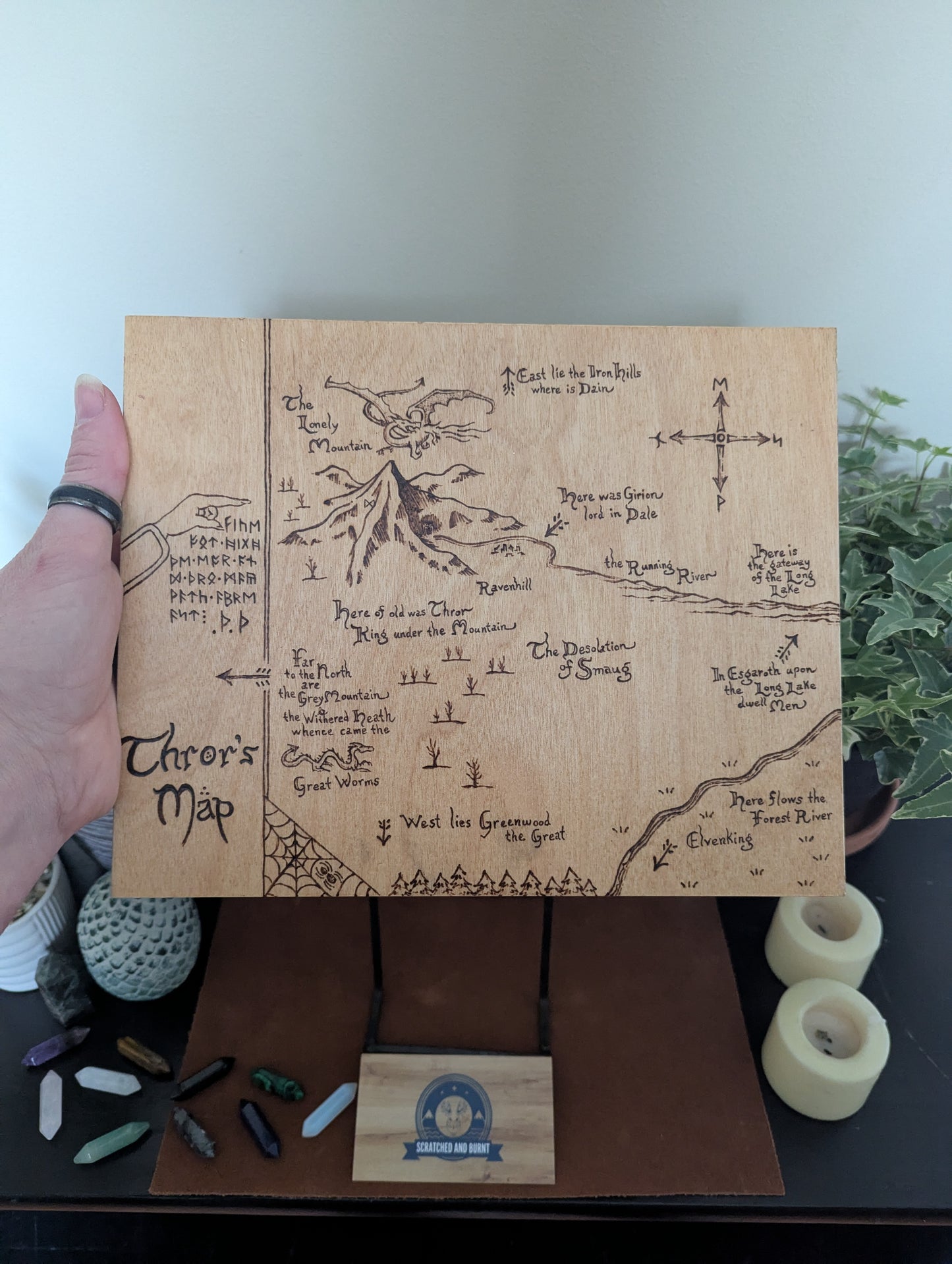 'Thror's Map' The Hobbit Map, Pyrography, Gold/Bronze Foiled Edges, Desk/Wall Art