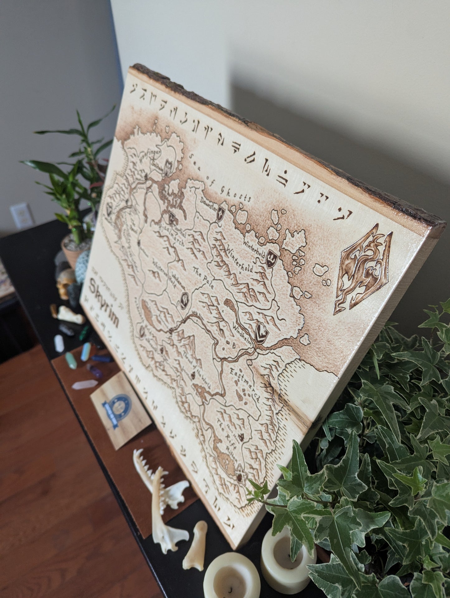 'Province of Skyrim,' Pyrography Map Desk/Wall Art Large