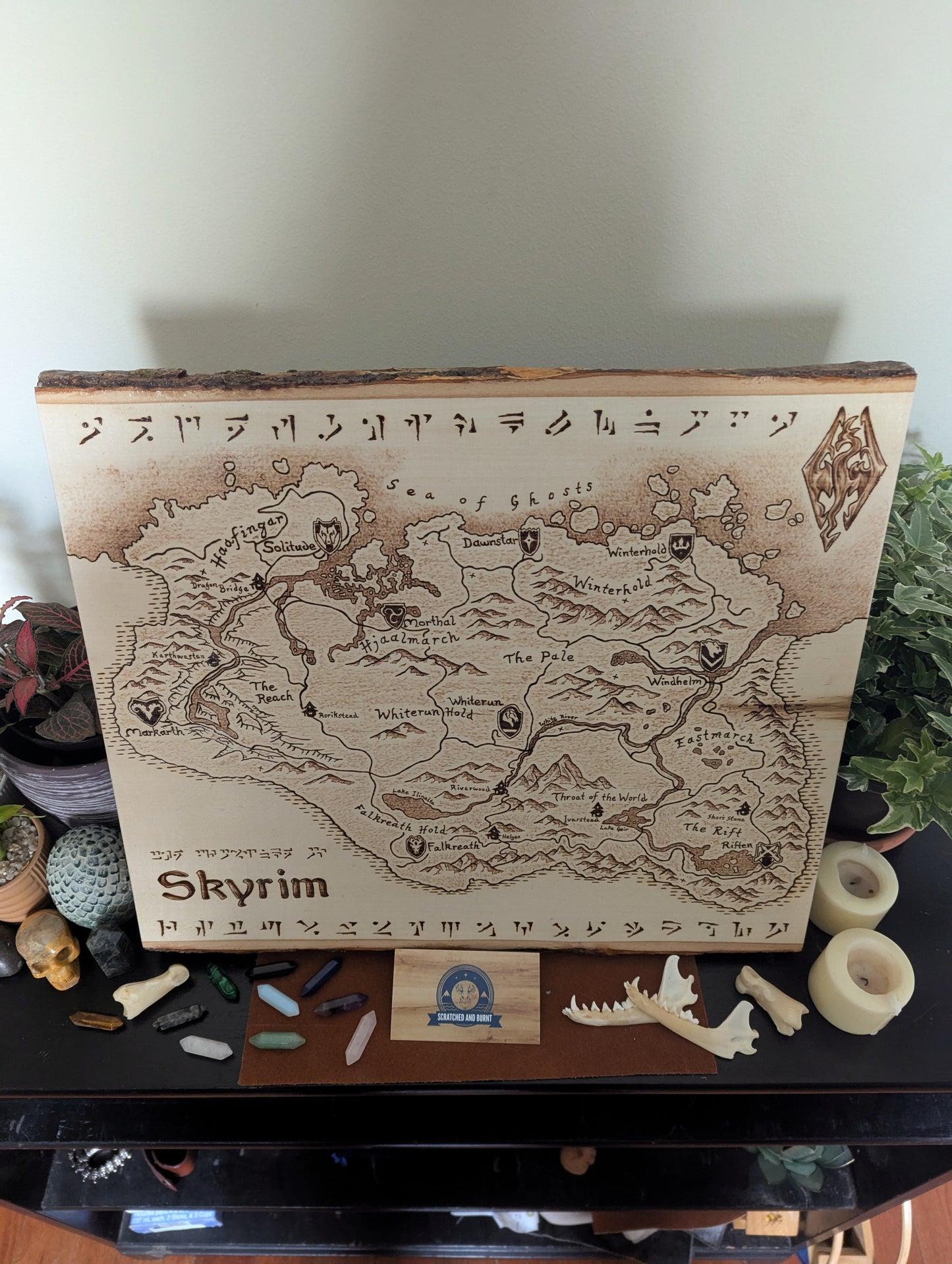 'Province of Skyrim,' Pyrography Map Desk/Wall Art Large