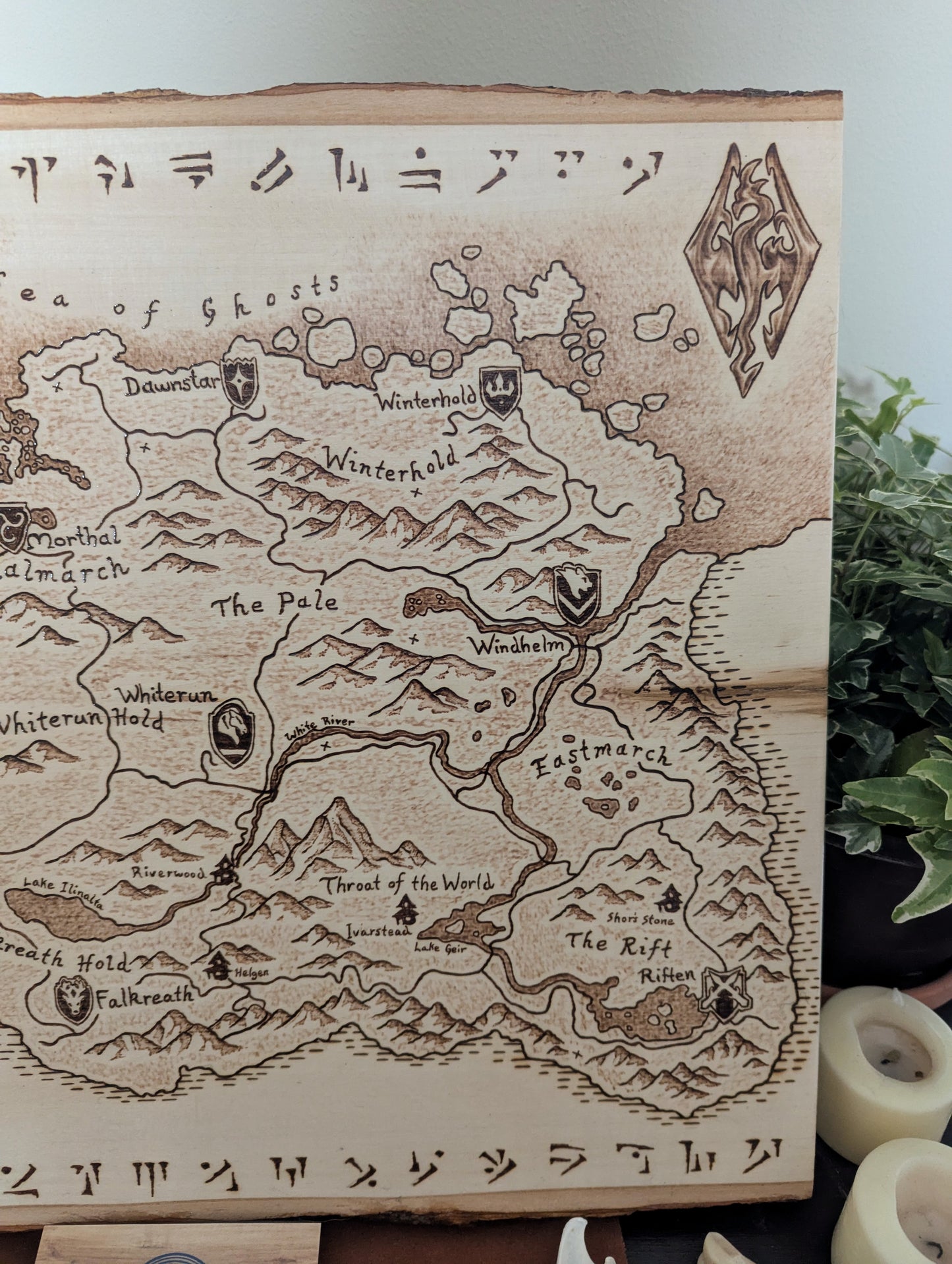 'Province of Skyrim,' Pyrography Map Desk/Wall Art Large