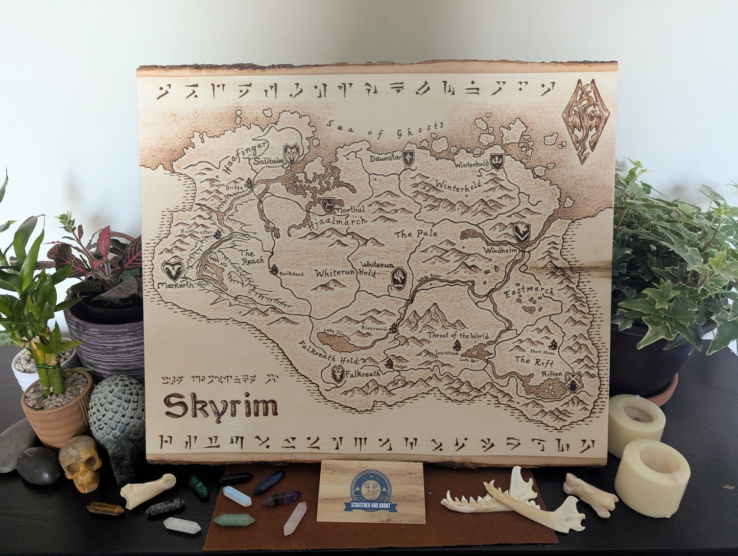 'Province of Skyrim,' Pyrography Map Desk/Wall Art Large