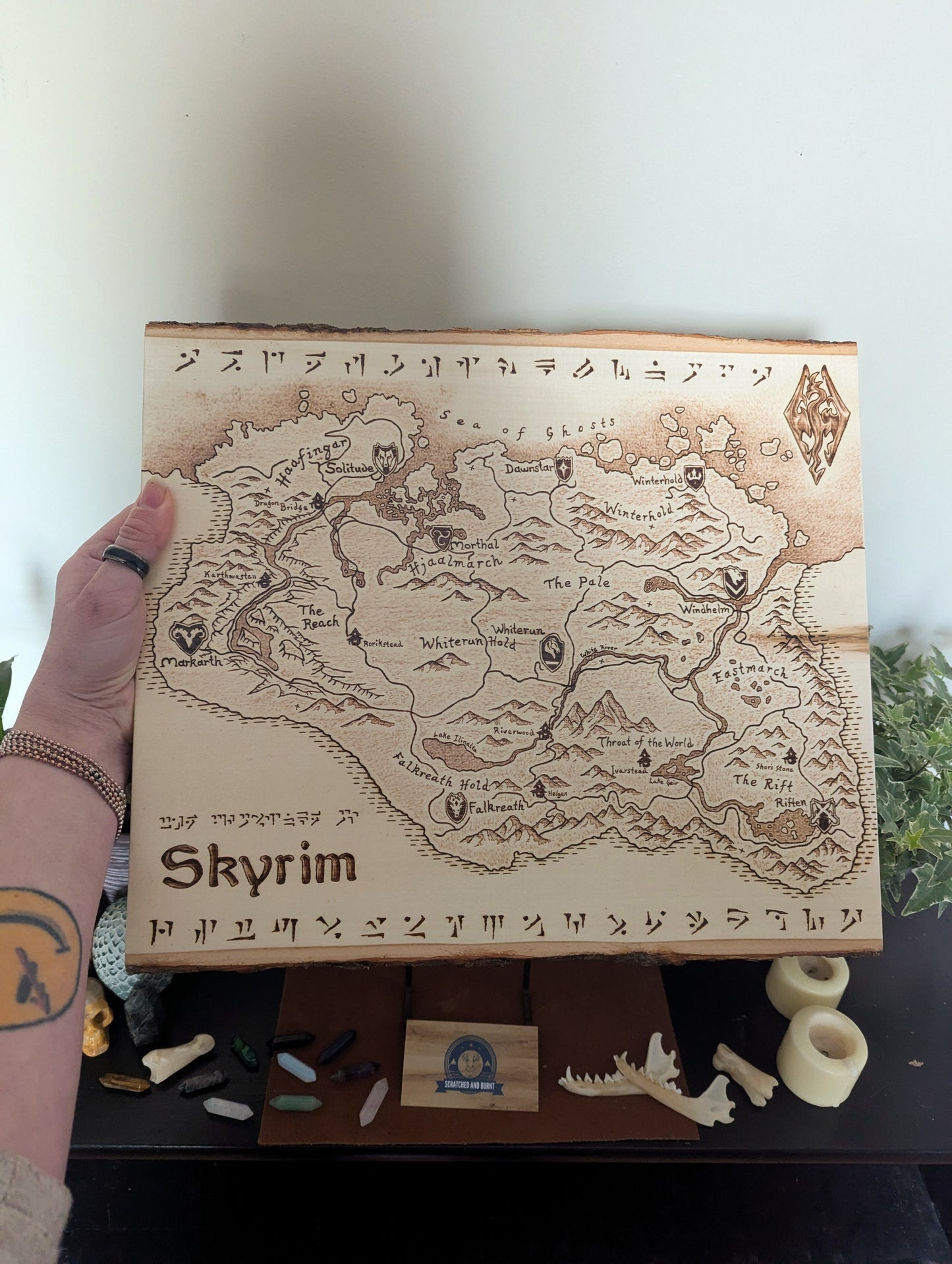 'Province of Skyrim,' Pyrography Map Desk/Wall Art Large