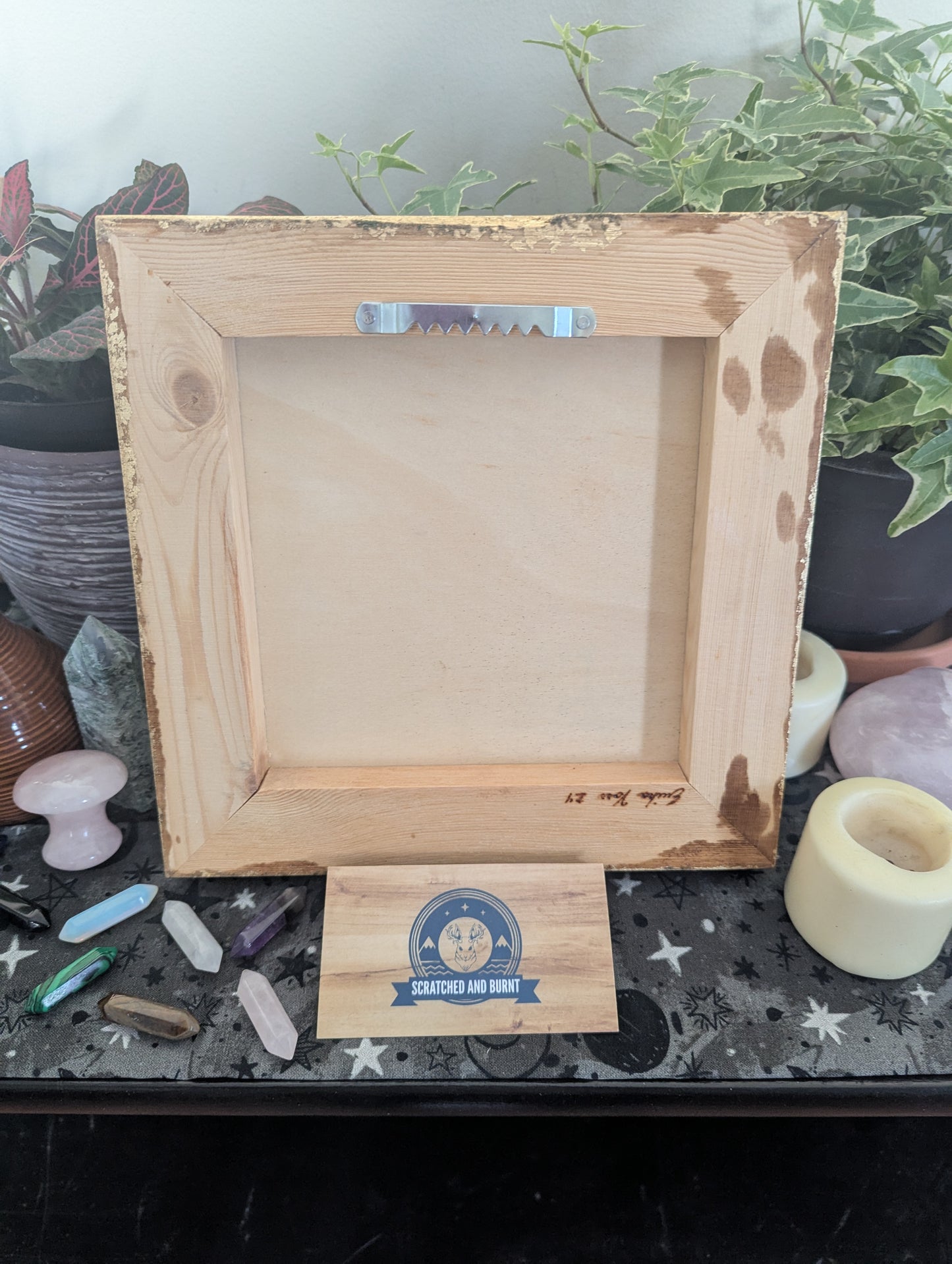 'Wheel of the Year – Simmer Pot Magic' Pyrography with Gold Foil Edger on Wood, Desk/Wall Art