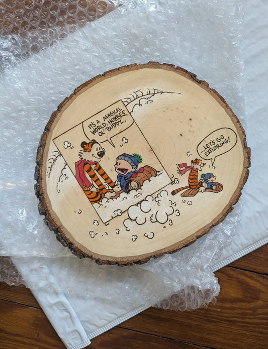 Custom Piece, C & H 'Let's Go Exploring!' Pyrography w/  Watercolors on Basswood