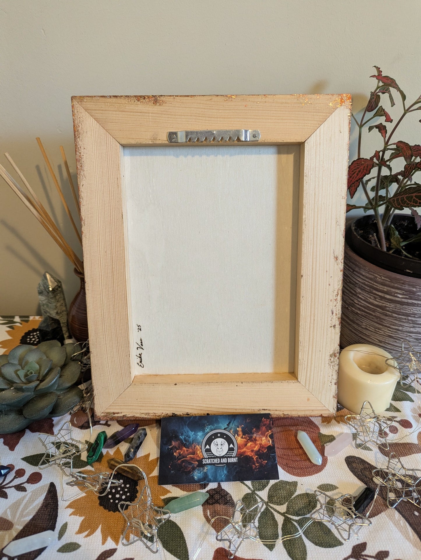 Golden Mushrooms, Pyrography w/ Colored Stains, Desk/Wall Art