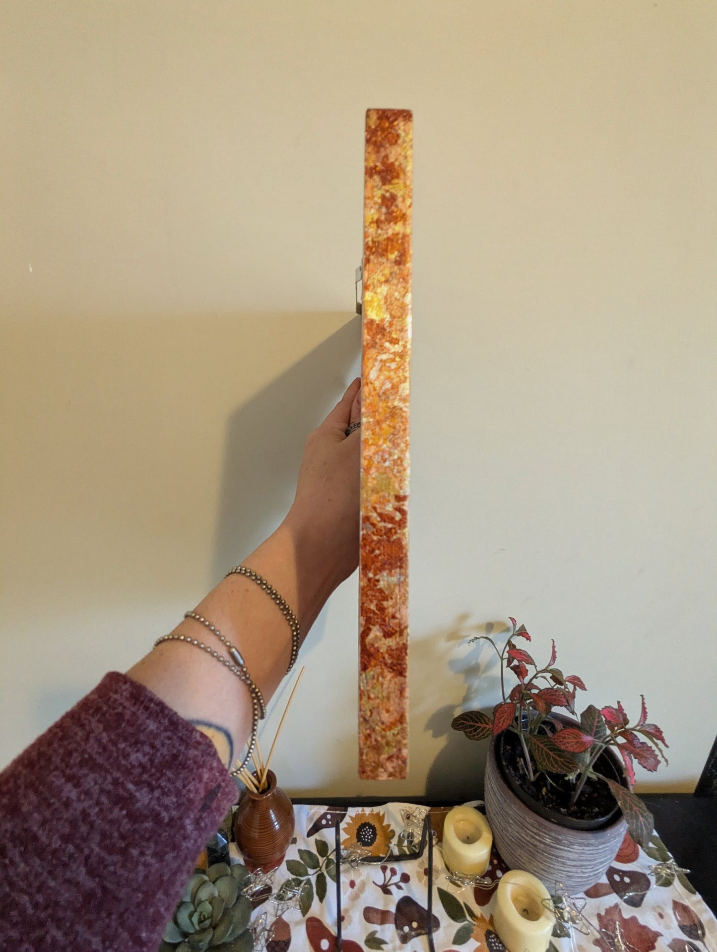 Golden Mushrooms, Pyrography w/ Colored Stains, Desk/Wall Art