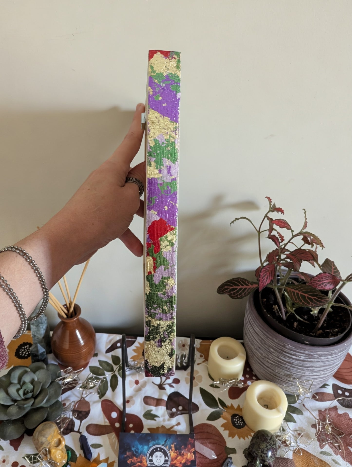 Many Have Eaten Here, Few Have Died w/ Poison Apple, Pyrography with Watercolors, on Wood, Wall/ Desk Art