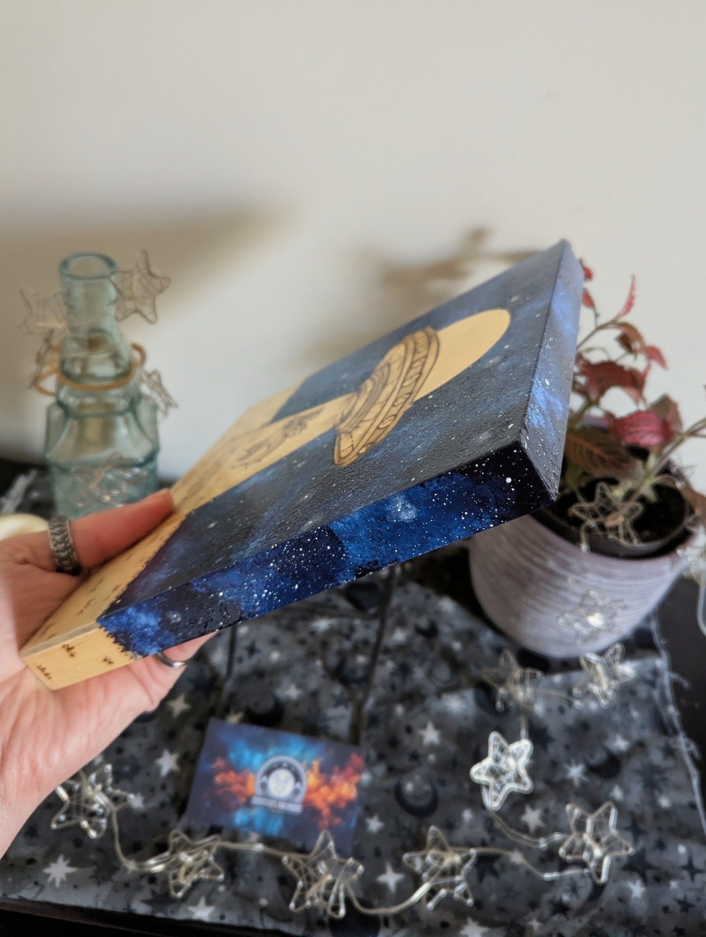 Alien Abduction, Jackalope! Pyrography w/ Acrylics, Desk/Wall Art