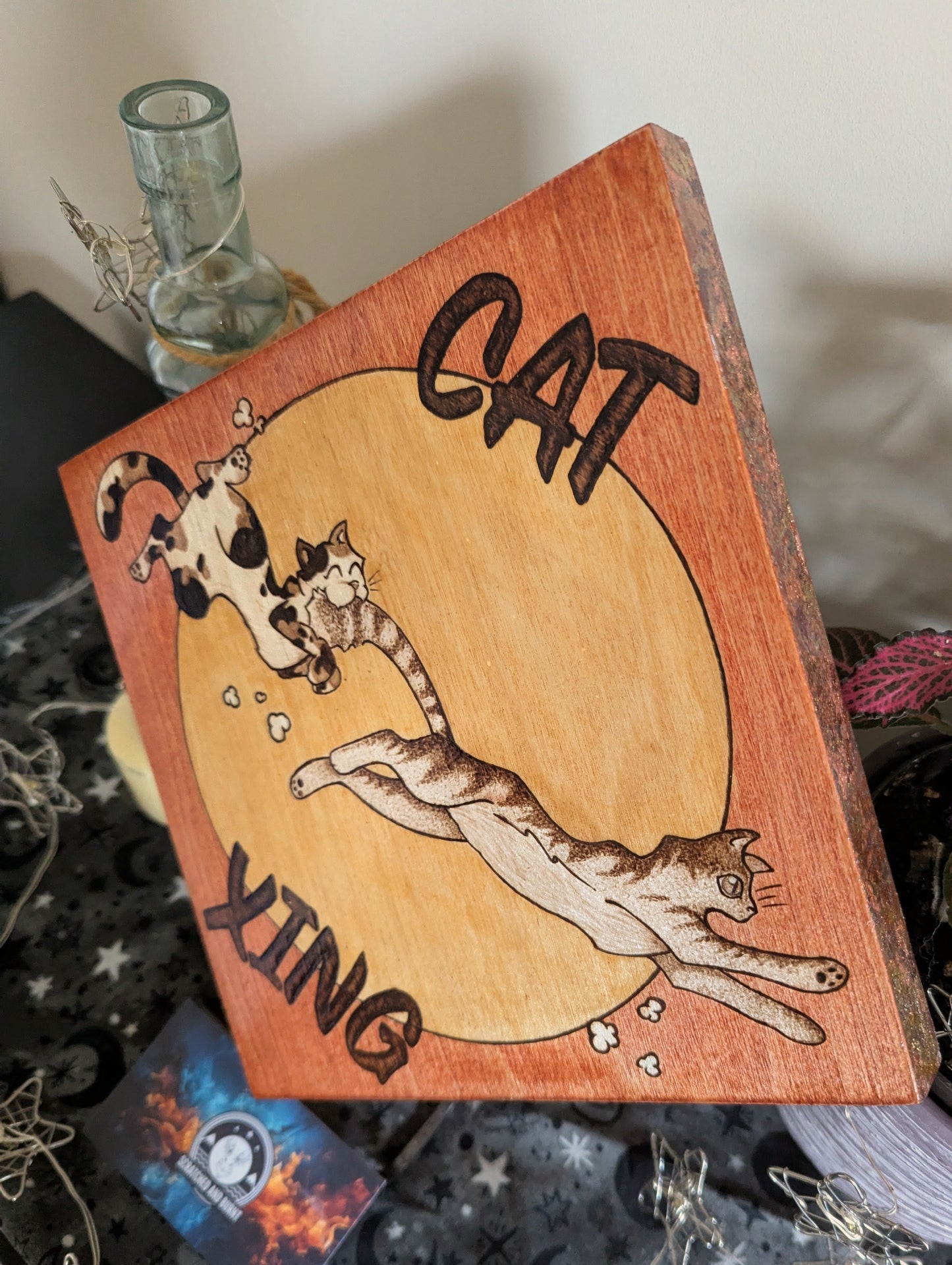 Cat - Xing Sign, Pyrography w/ Stain, Desk/Wall Art