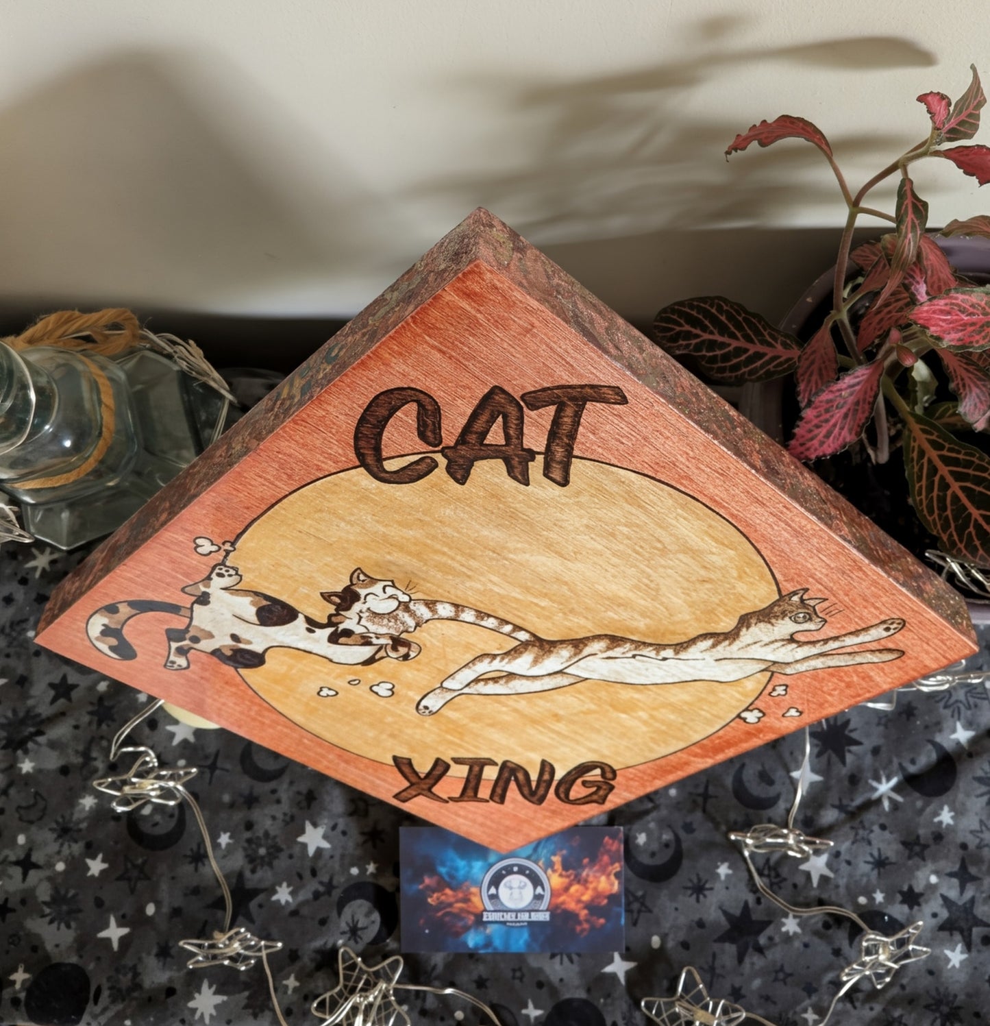 Cat - Xing Sign, Pyrography w/ Stain, Desk/Wall Art