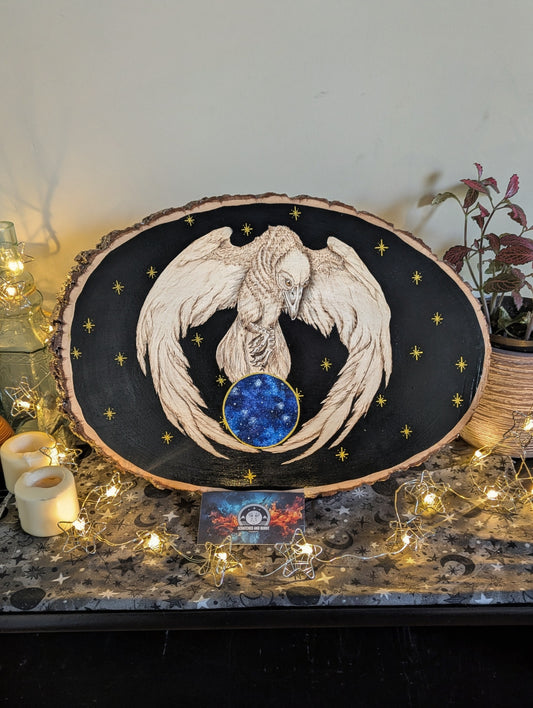 'Keeper of the Stars', Pyrography w/ Acrylics, Desk/Wall Art