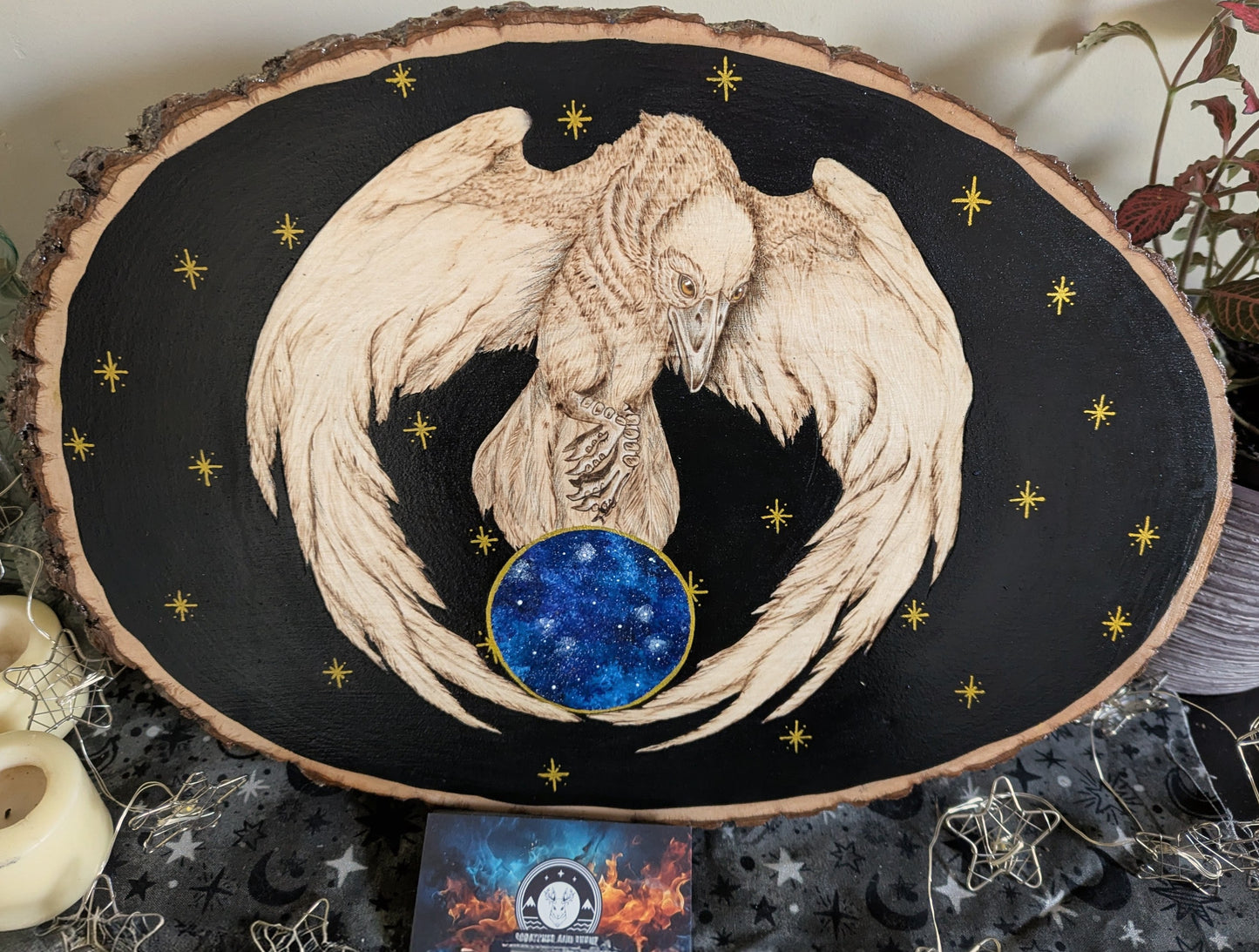 'Keeper of the Stars', Pyrography w/ Acrylics, Desk/Wall Art