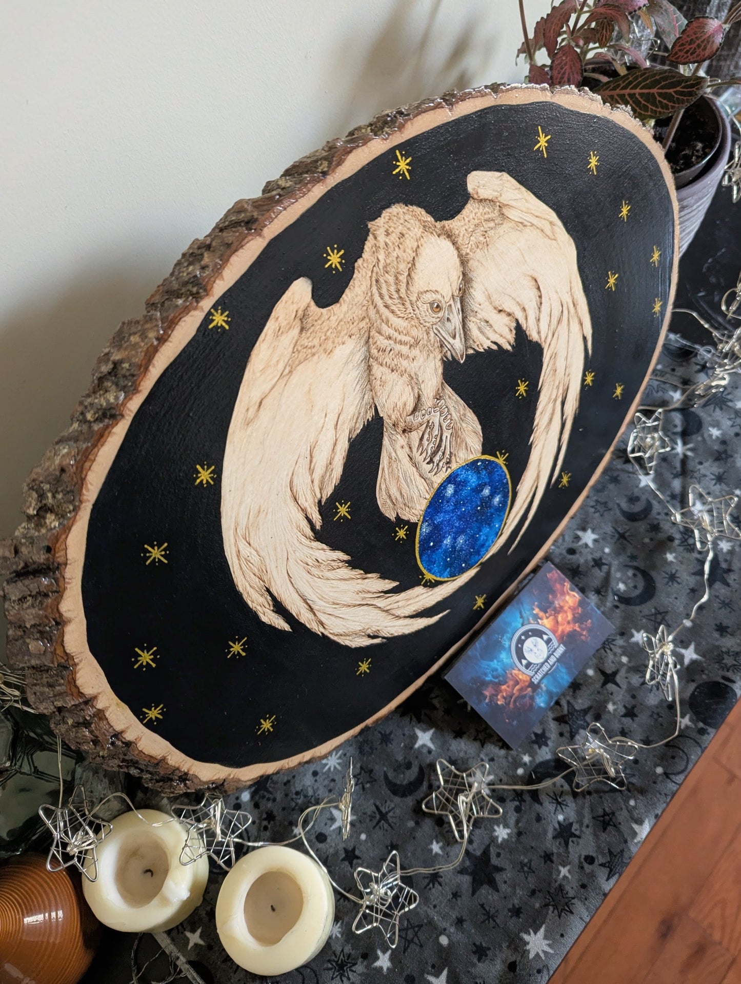 'Keeper of the Stars', Pyrography w/ Acrylics, Desk/Wall Art