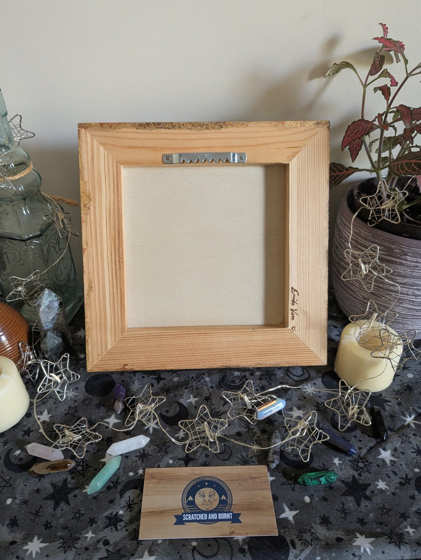 'Wheel of the Year – Simmer Pot Magic' Pyrography with Gold Foil Edger on Wood, Desk/Wall Art