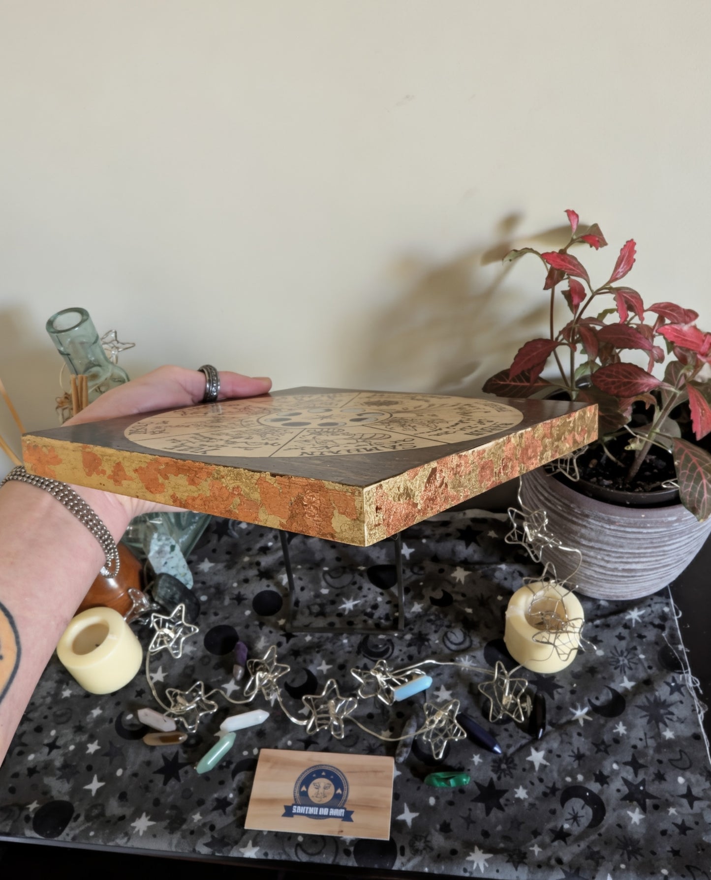 'Wheel of the Year – Simmer Pot Magic' Pyrography with Gold Foil Edger on Wood, Desk/Wall Art