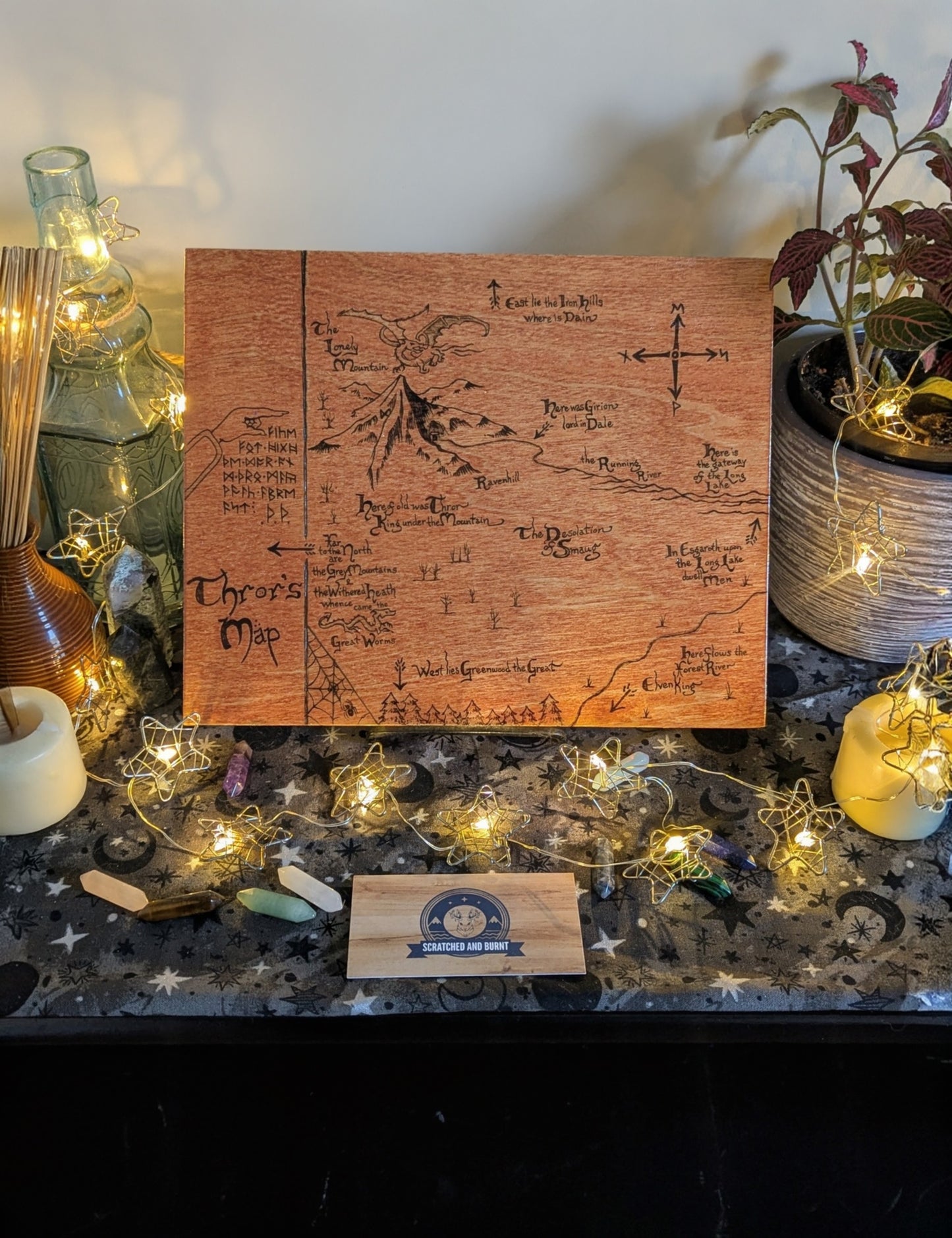 'Thror's Map' The Hobbit Map, Pyrography, Gold/Bronze Foiled Edges, Desk/Wall Art