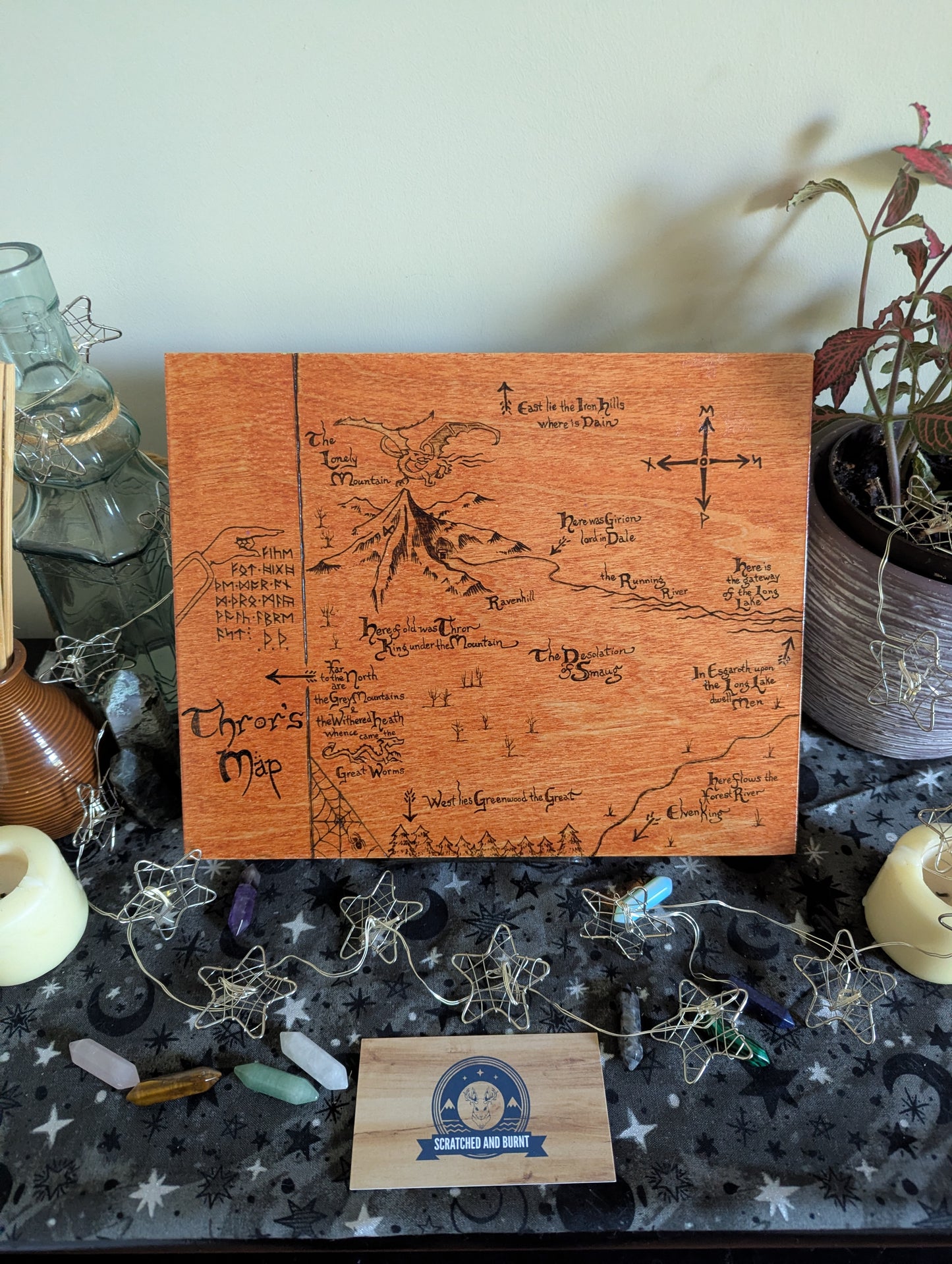 'Thror's Map' The Hobbit Map, Pyrography, Gold/Bronze Foiled Edges, Desk/Wall Art