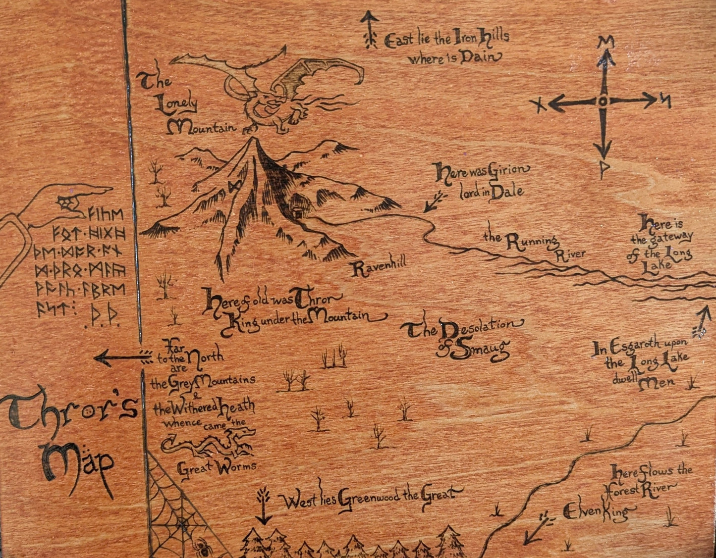 'Thror's Map' The Hobbit Map, Pyrography, Gold/Bronze Foiled Edges, Desk/Wall Art