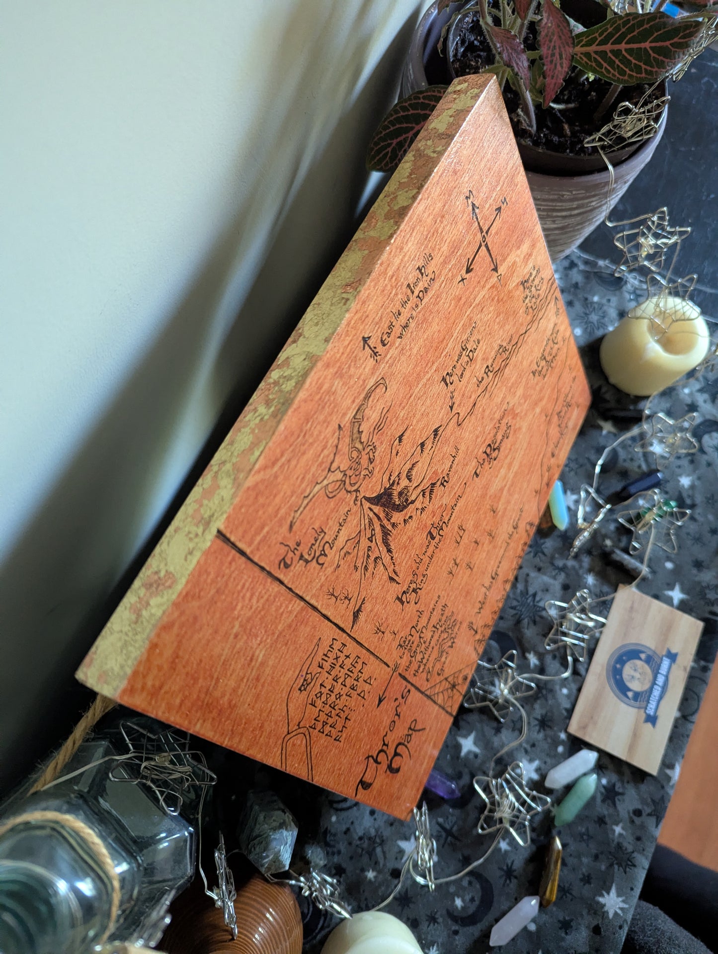 'Thror's Map' The Hobbit Map, Pyrography, Gold/Bronze Foiled Edges, Desk/Wall Art