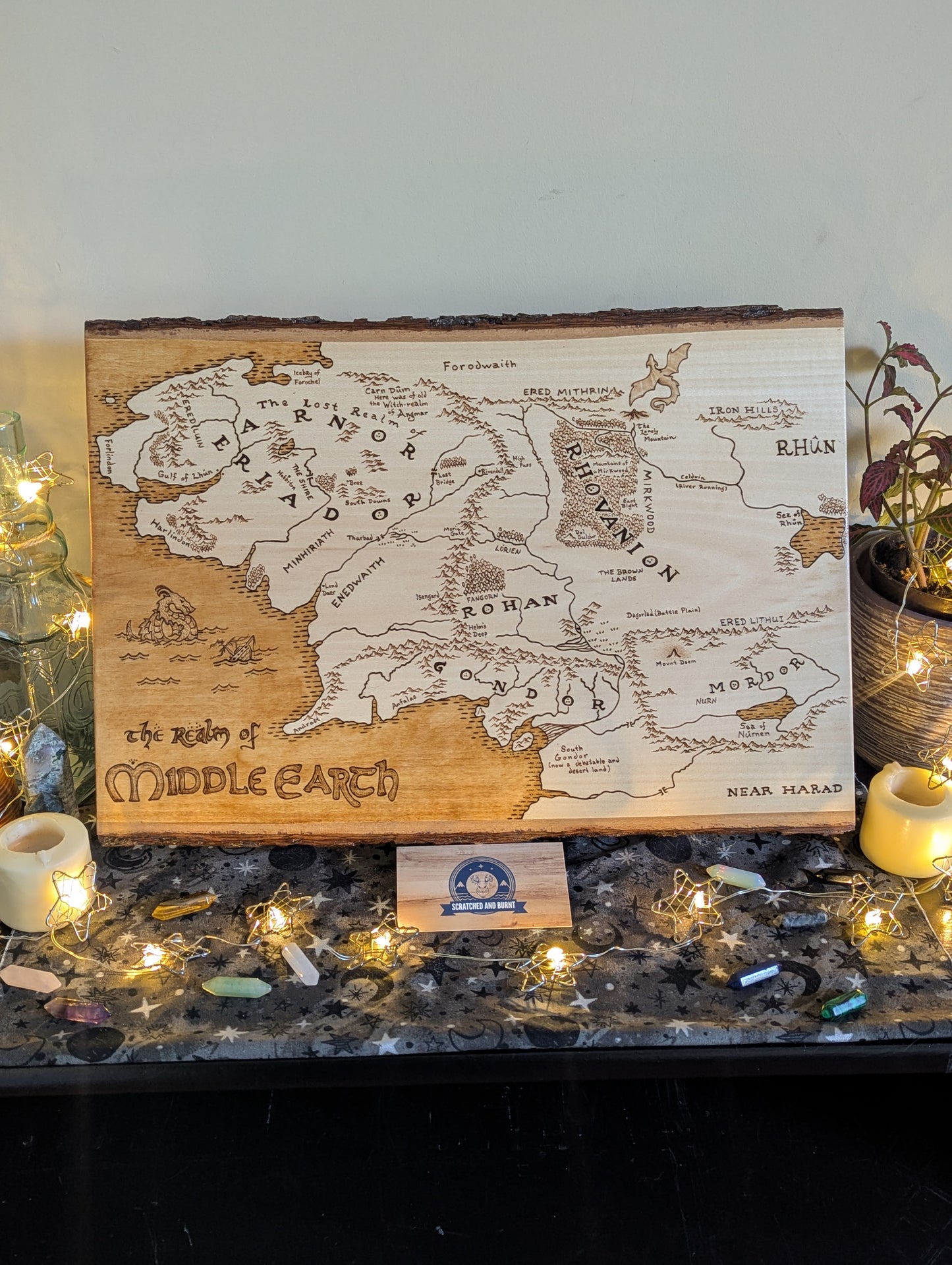 'The Realm of Middle Earth' Map, Pyrography Map Desk/Wall Art Large