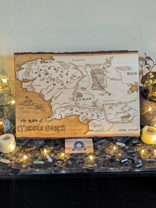 'The Realm of Middle Earth' Map, Pyrography Map Desk/Wall Art Large