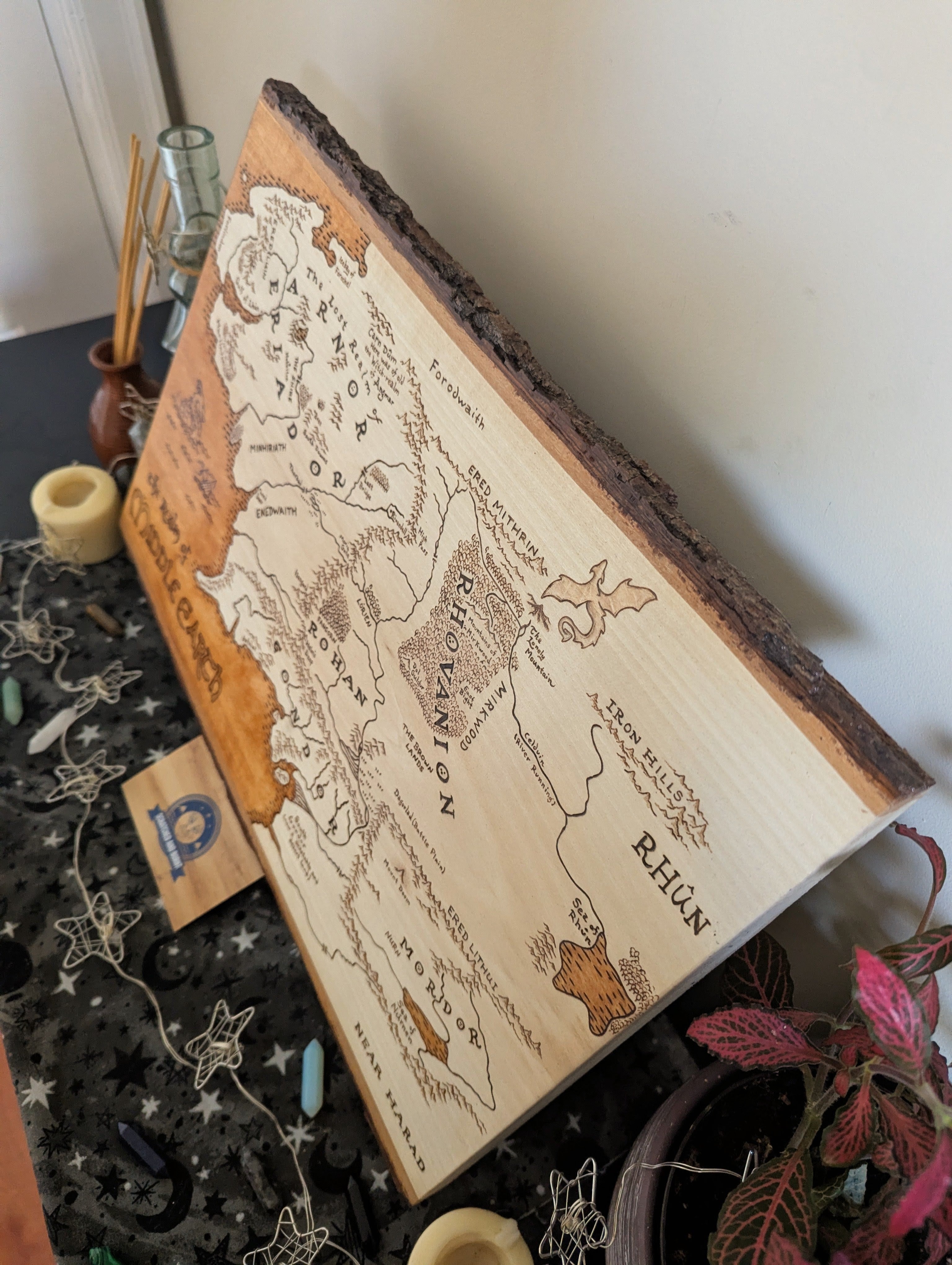 The Realm of Middle Earth' Map, Pyrography Map Desk/Wall Art Large
