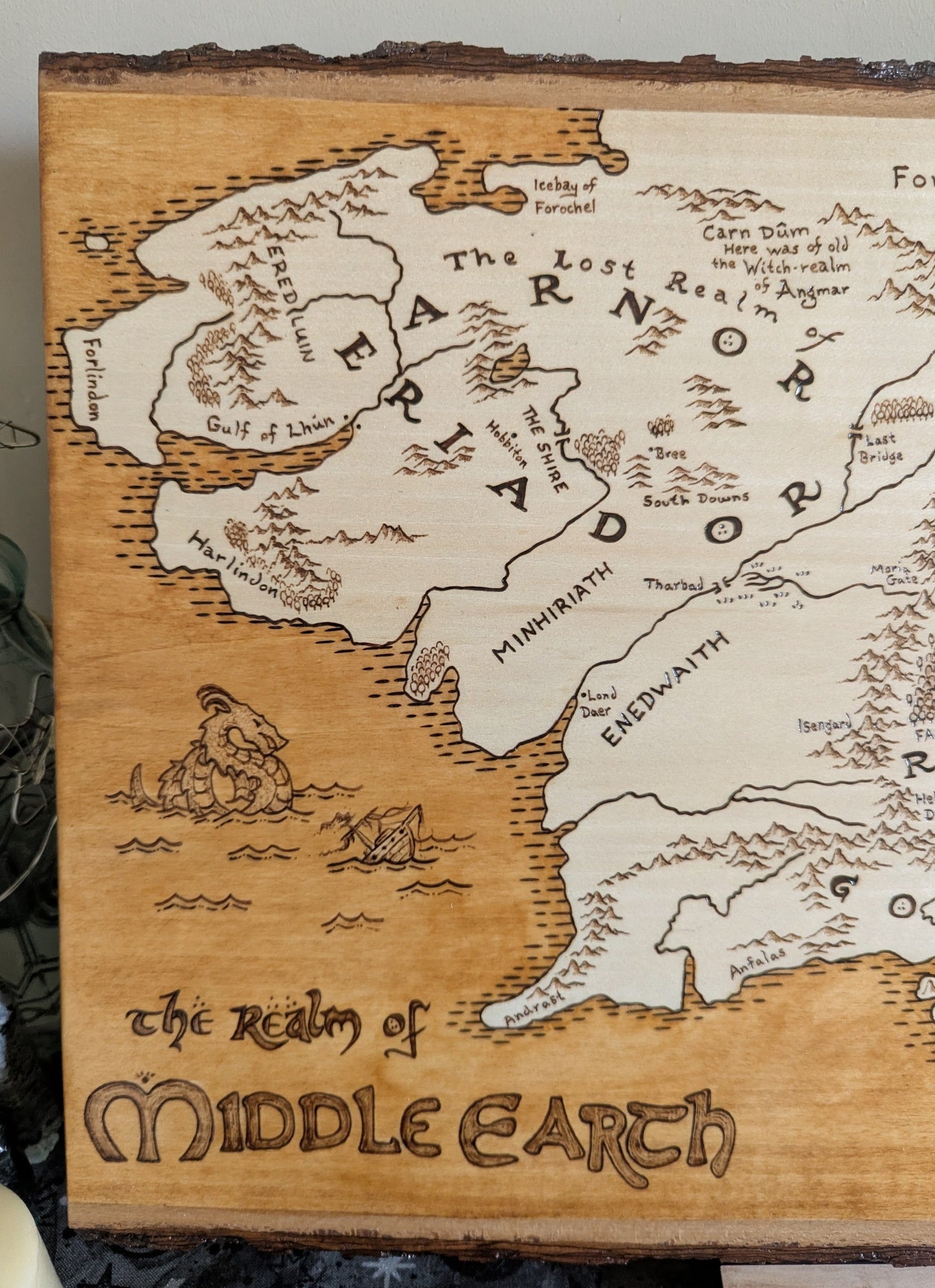 'The Realm of Middle Earth' Map, Pyrography Map Desk/Wall Art Large