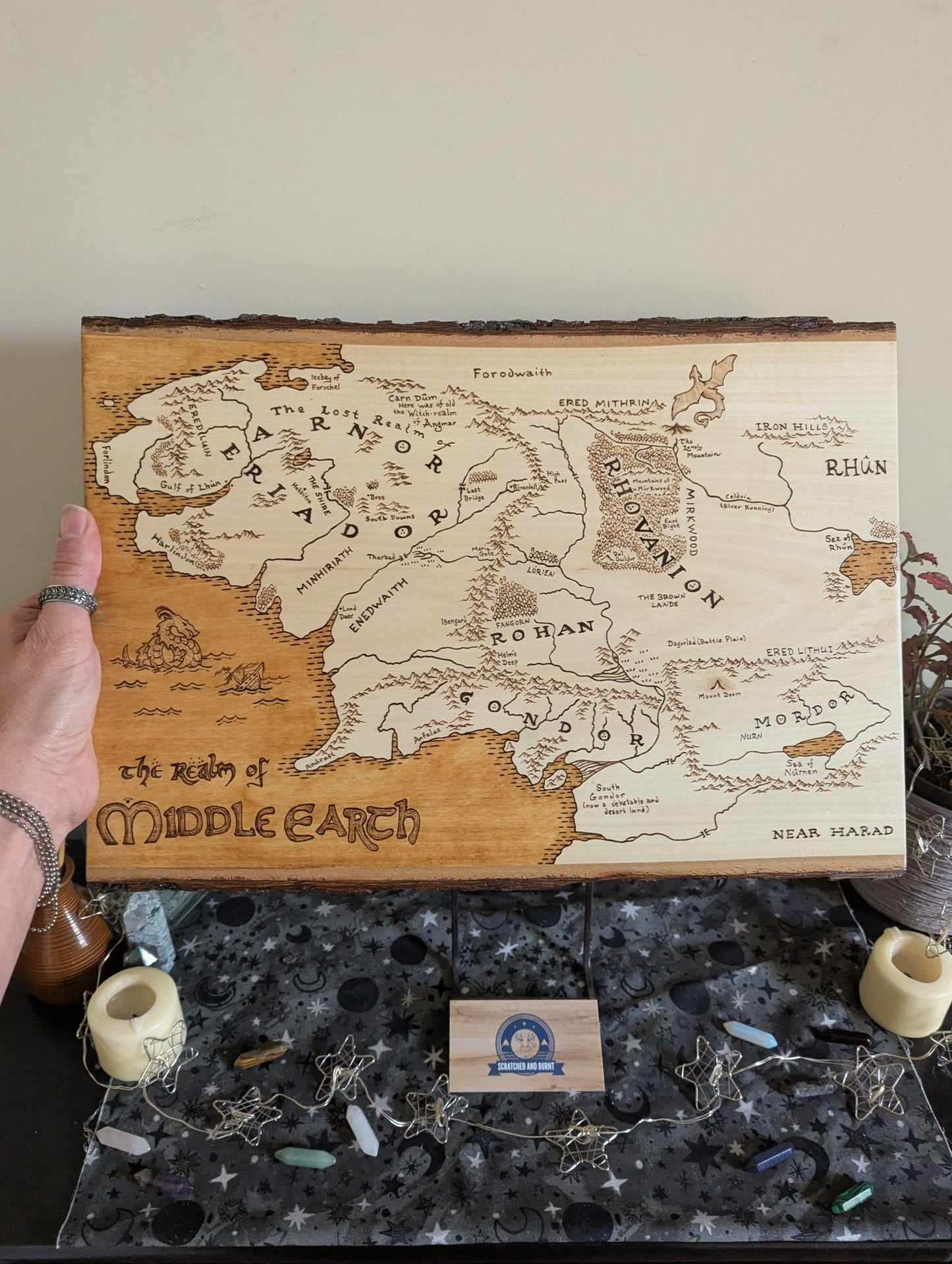 'The Realm of Middle Earth' Map, Pyrography Map Desk/Wall Art Large