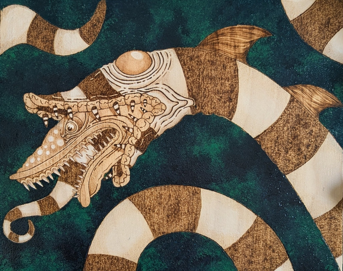 Beetlejuice Sandworm Pyrography w/ Acrylics on Wood, Desk/Wall Art