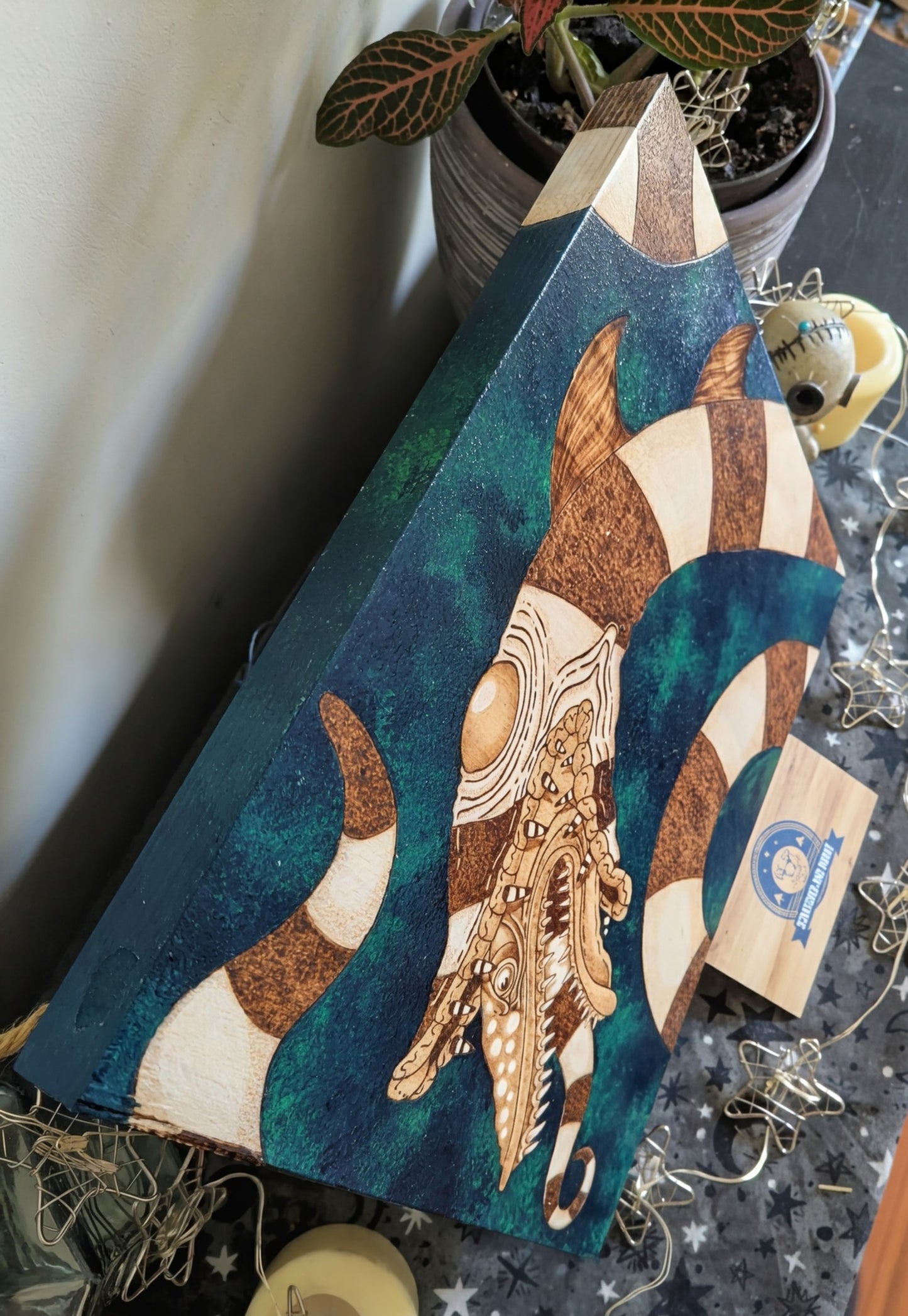 Beetlejuice Sandworm Pyrography w/ Acrylics on Wood, Desk/Wall Art