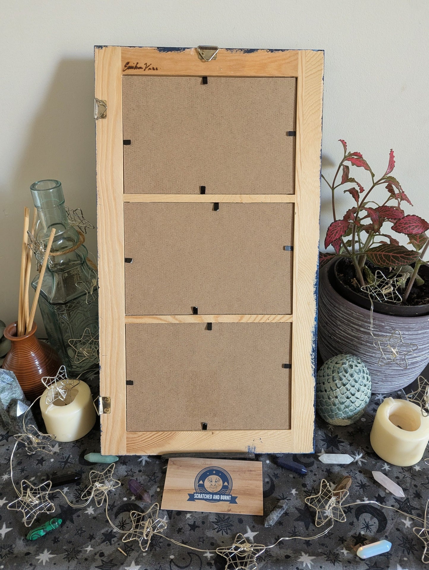 Blue Galaxy Themed 3 Slot Picture Frame, Painted Acrylic