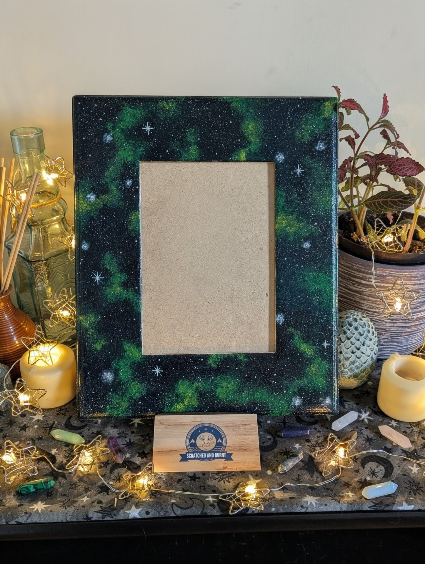Green Galaxy Themed Picture Frame, Painted Acrylic