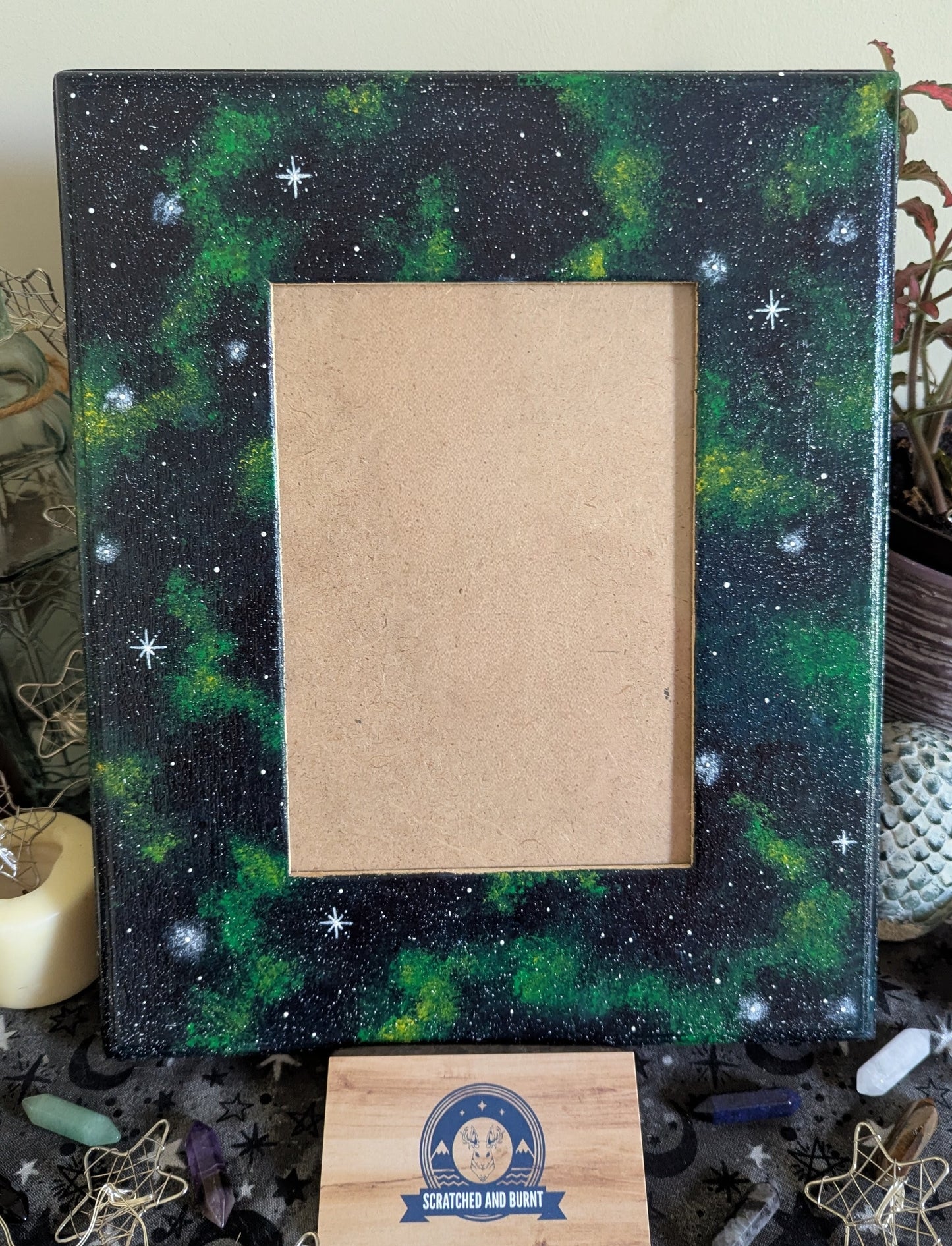 Green Galaxy Themed Picture Frame, Painted Acrylic