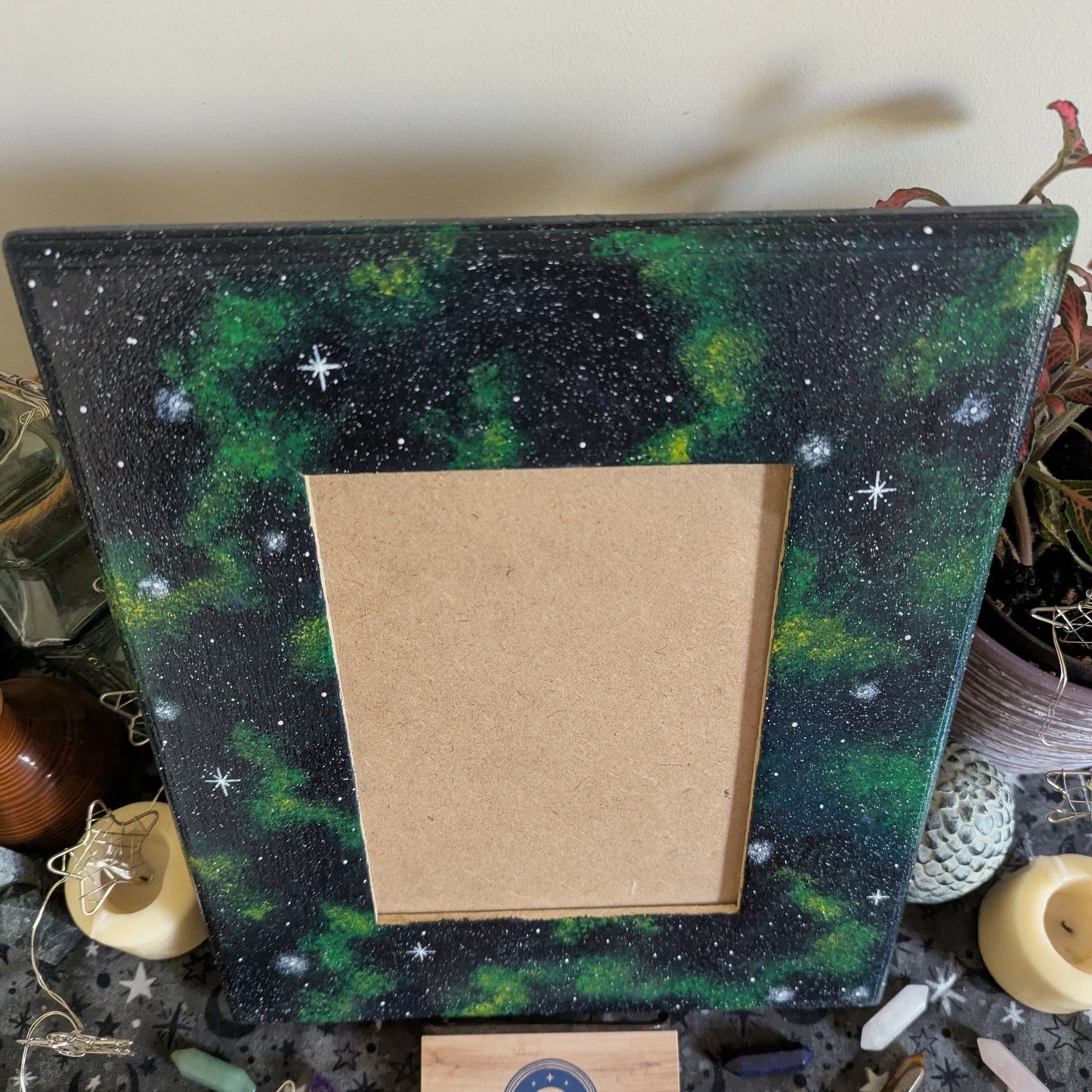 Green Galaxy Themed Picture Frame, Painted Acrylic