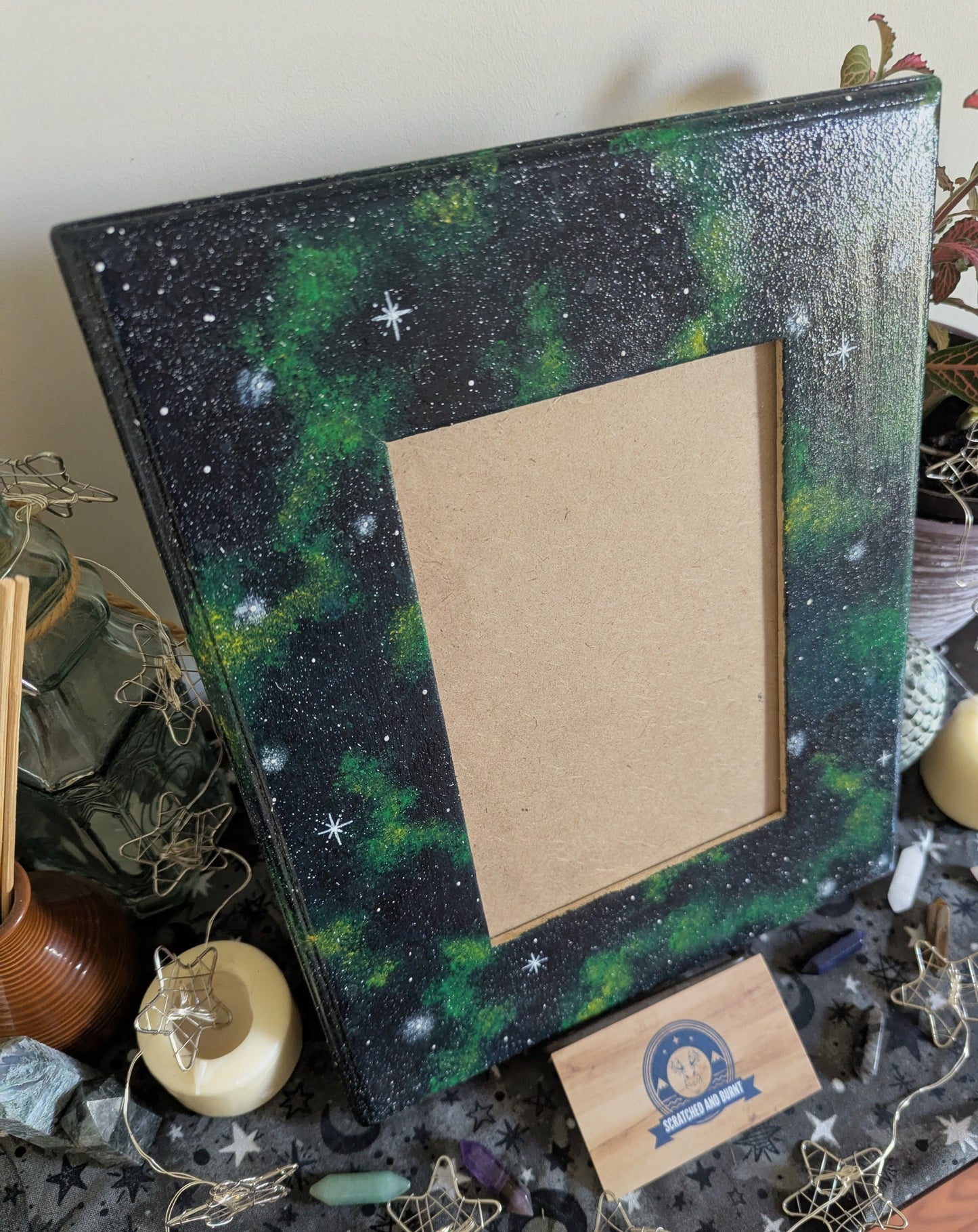 Green Galaxy Themed Picture Frame, Painted Acrylic