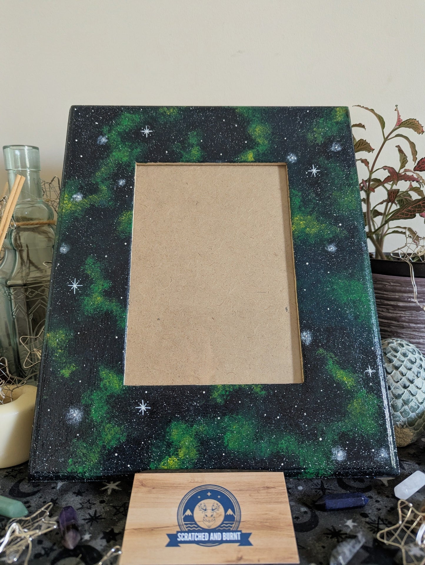 Green Galaxy Themed Picture Frame, Painted Acrylic
